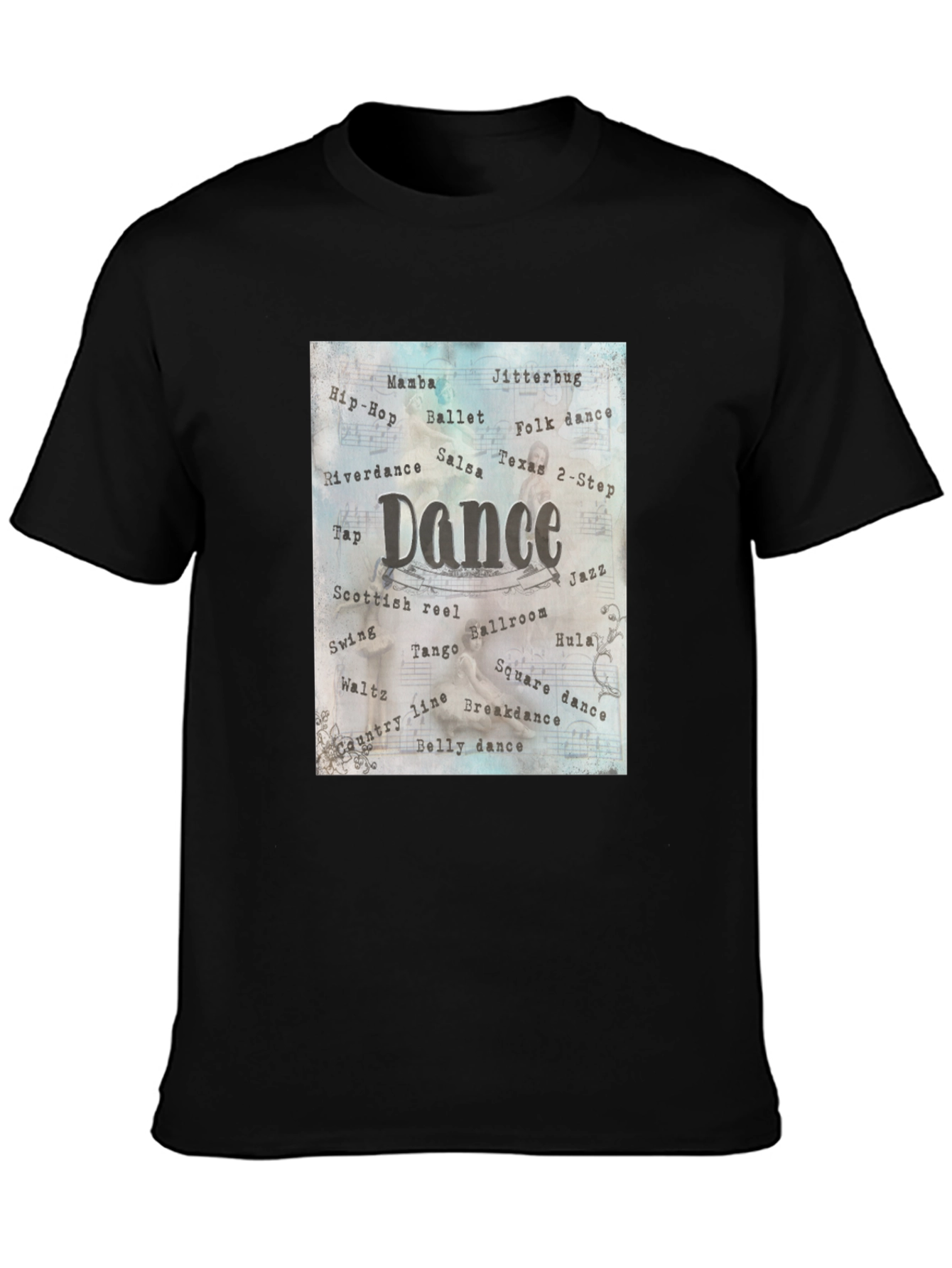 Dance Style Word Art Black T-Shirt