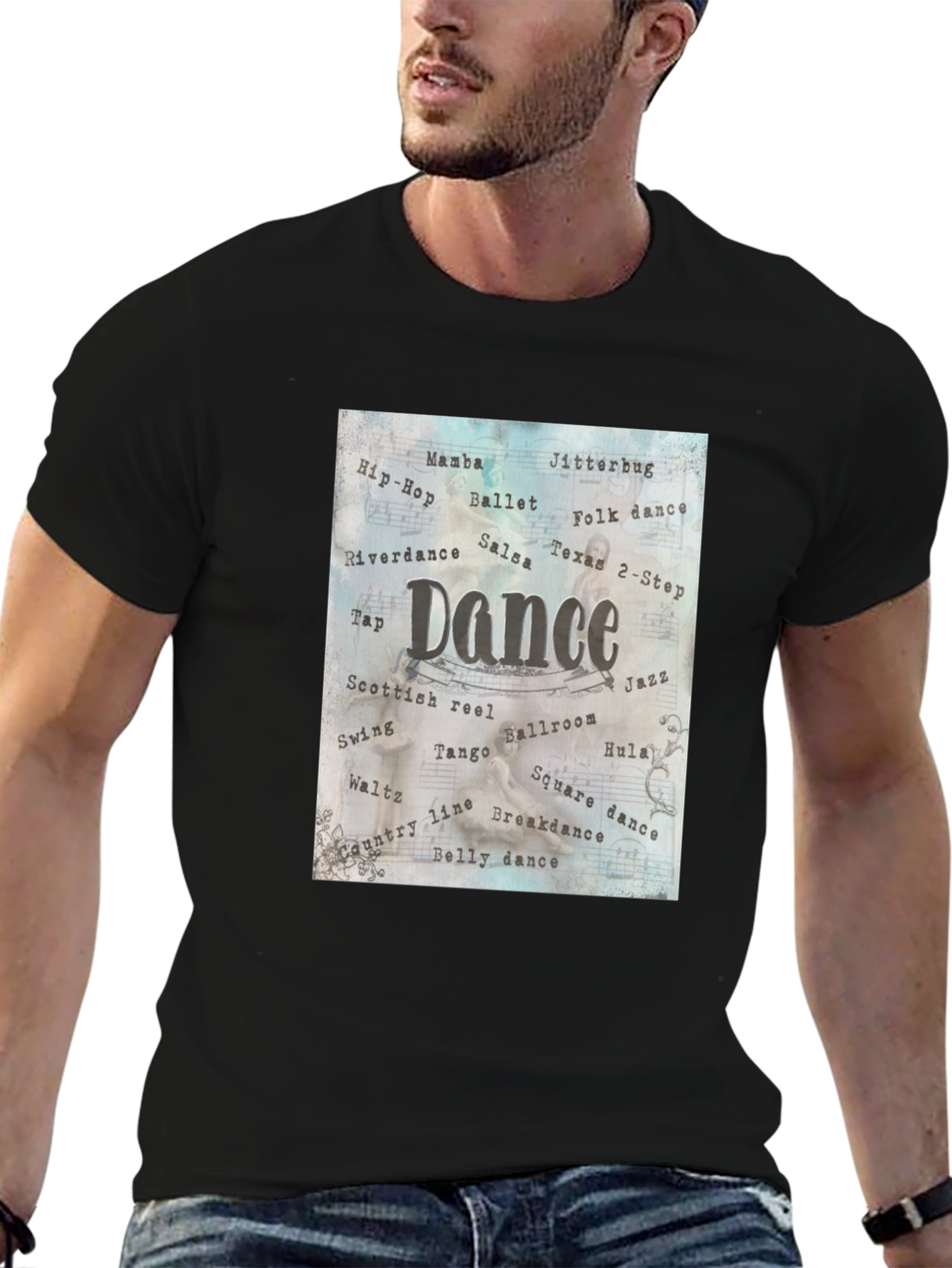 Dance Style Word Art Black T-Shirt