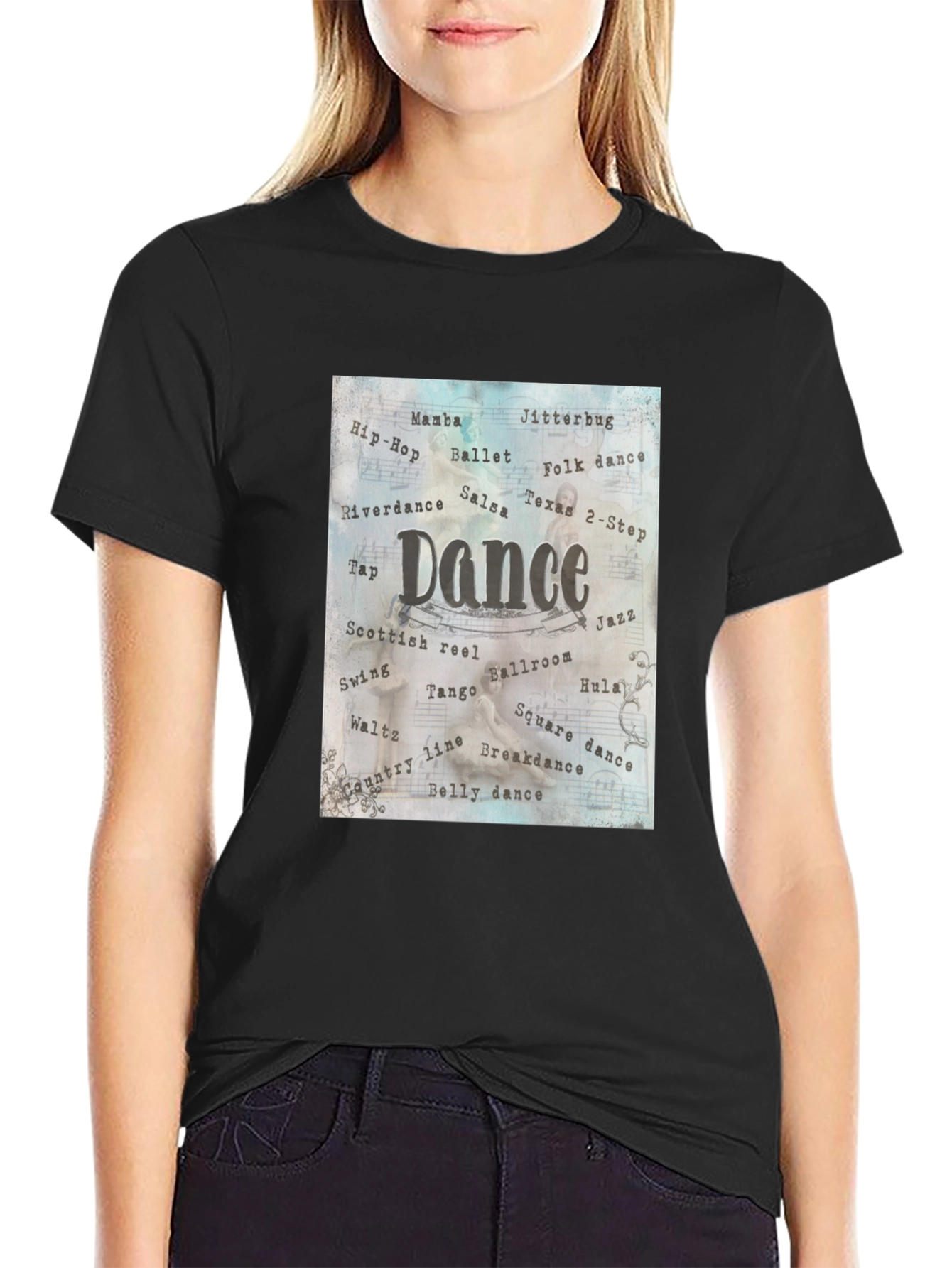 Dance Style Word Art Black T-Shirt