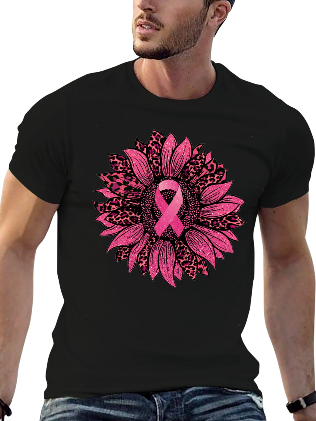 Pink Ribbon Sunflower Breast Cancer Awareness T-Shirt