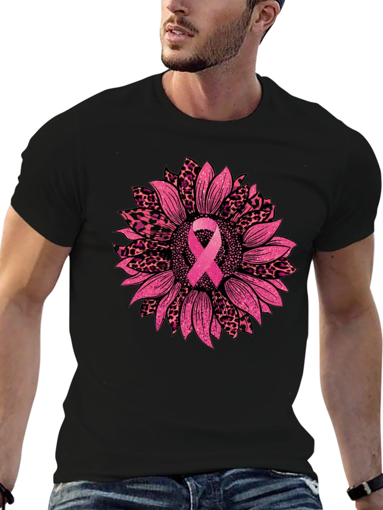 Pink Ribbon Sunflower Breast Cancer Awareness T-Shirt