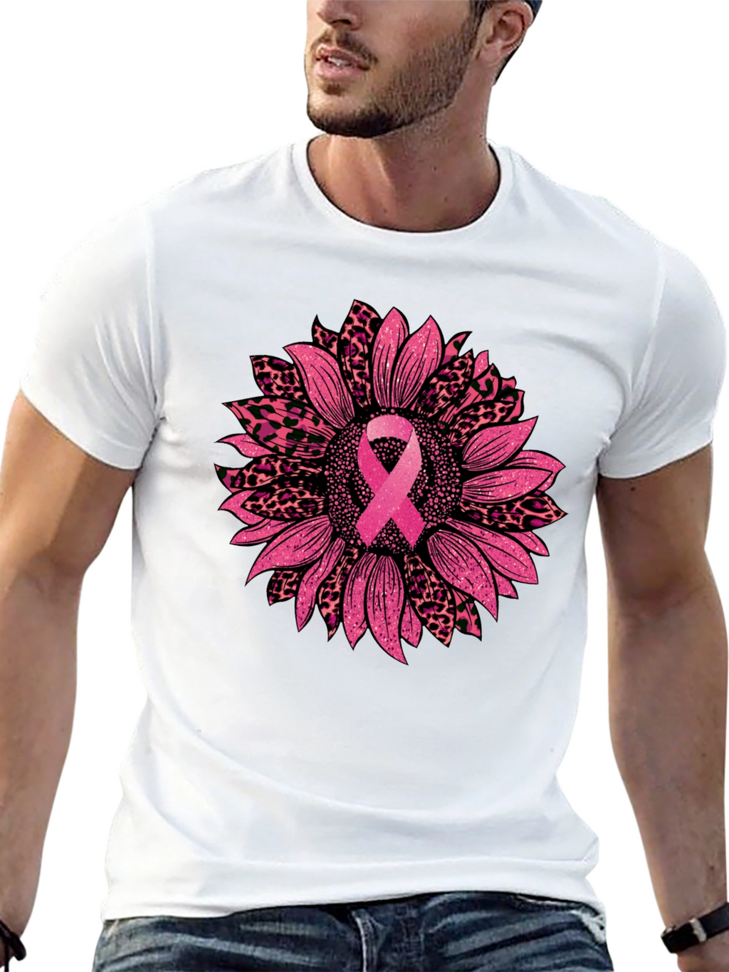 Pink Ribbon Sunflower Breast Cancer Awareness T-Shirt