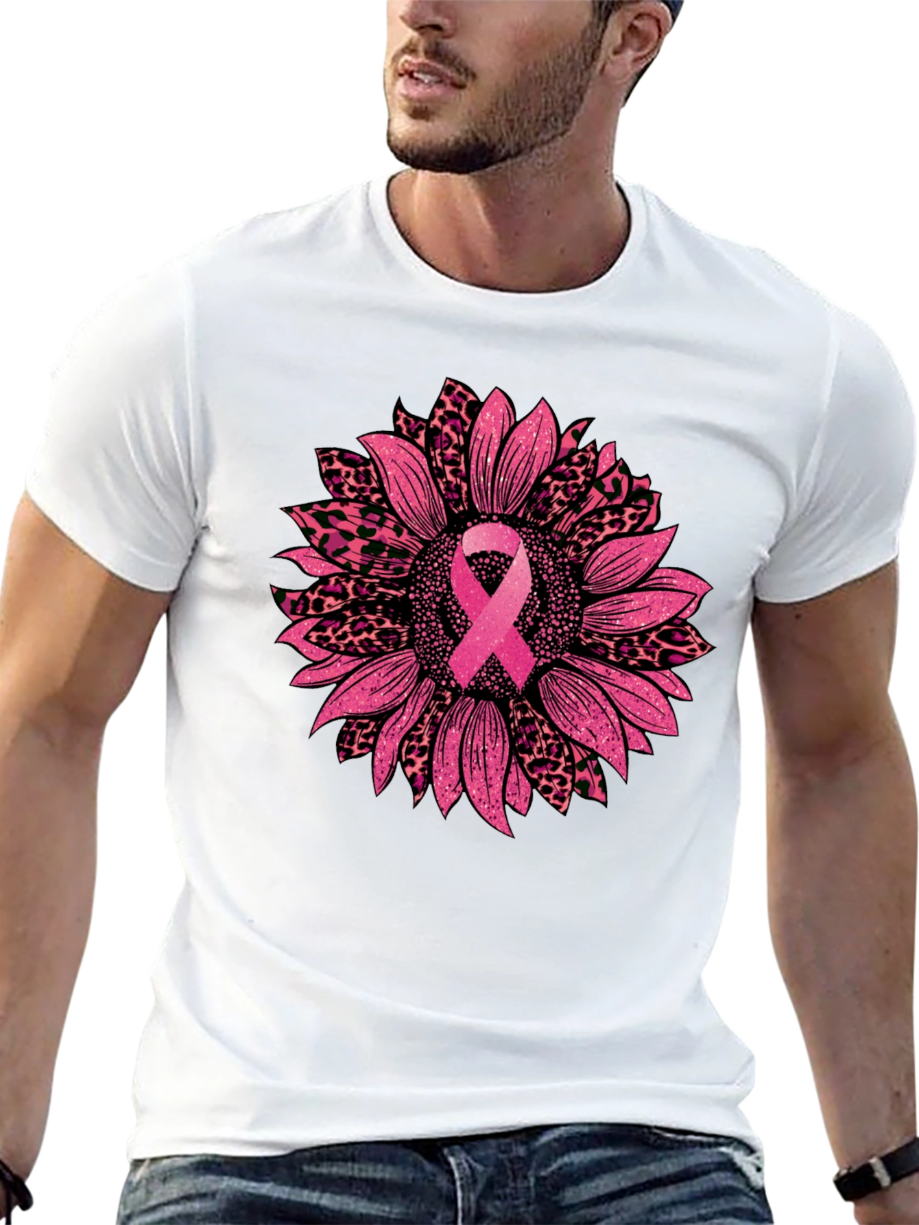Pink Ribbon Sunflower Breast Cancer Awareness T-Shirt