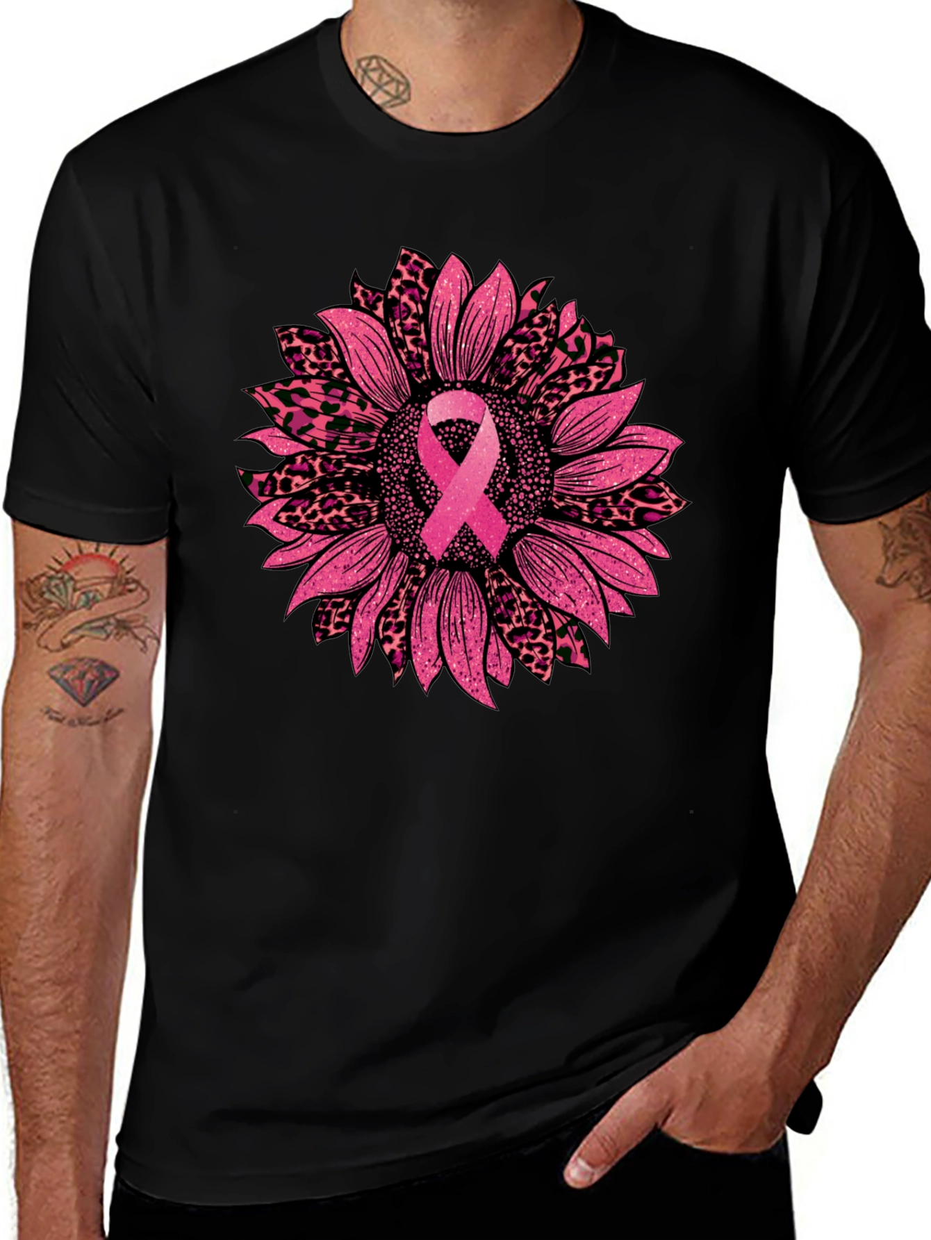 Pink Ribbon Sunflower Breast Cancer Awareness T-Shirt