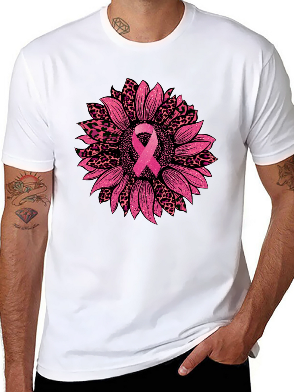 Pink Ribbon Sunflower Breast Cancer Awareness T-Shirt