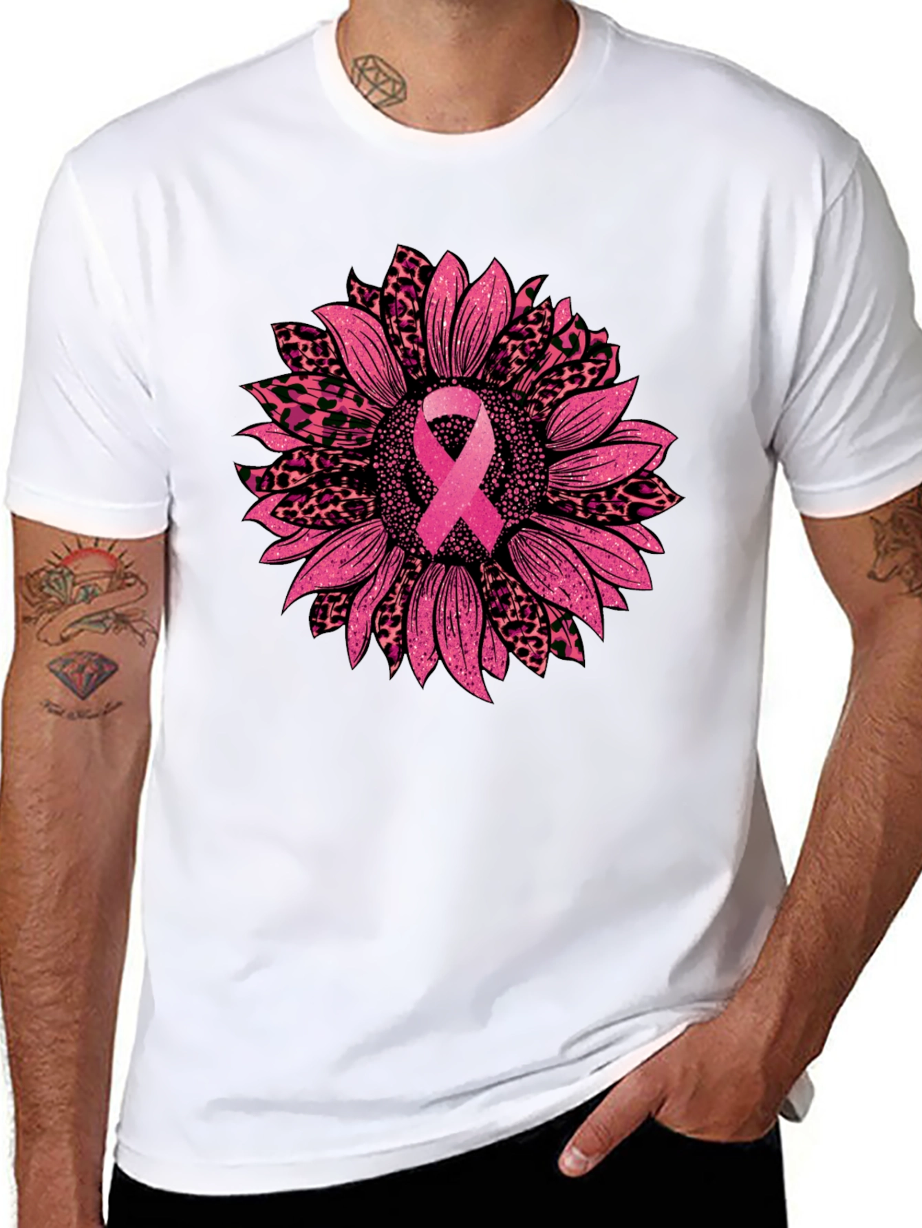 Pink Ribbon Sunflower Breast Cancer Awareness T-Shirt