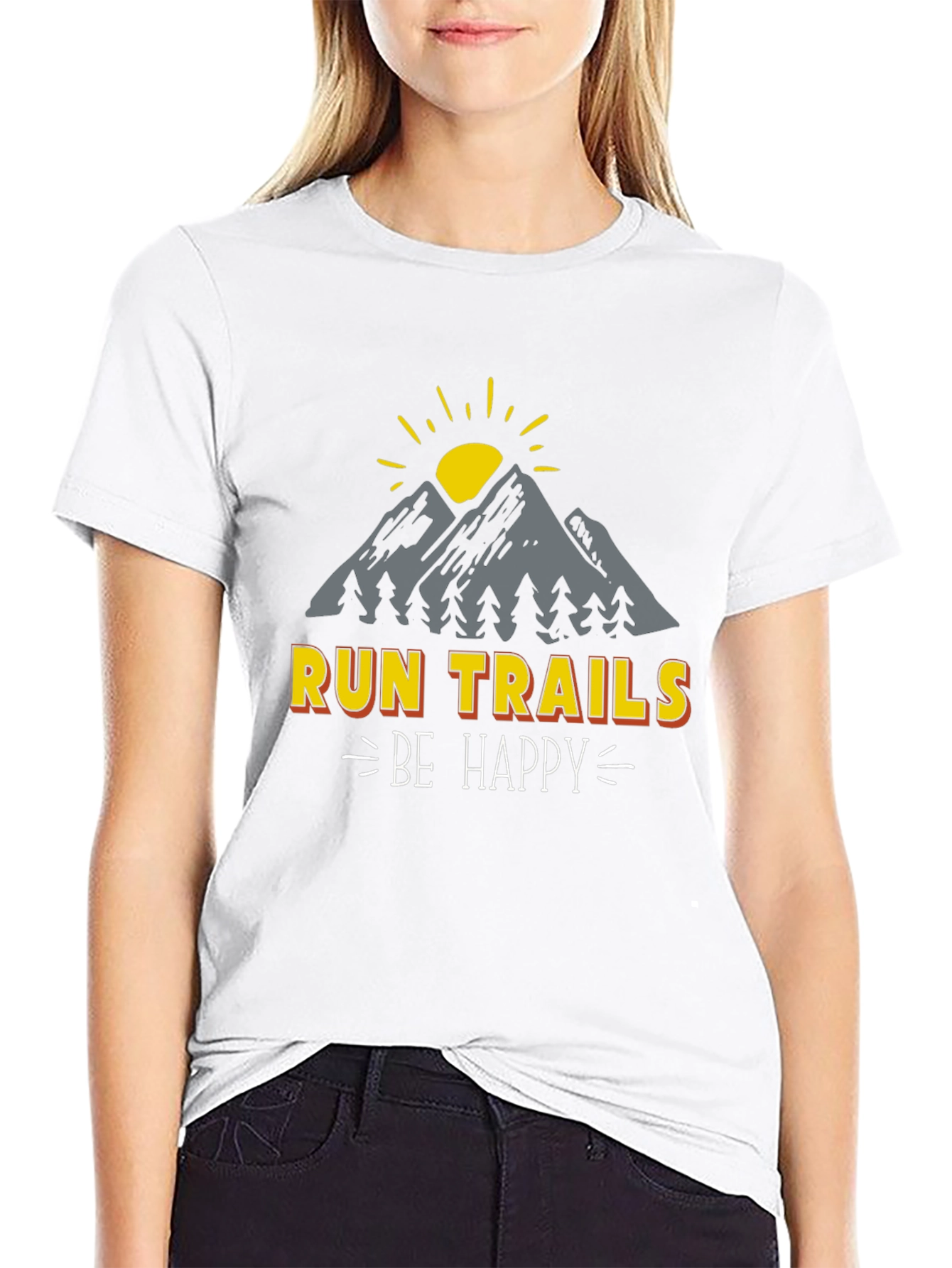 Run Trails Be Happy T-Shirt - Nature Adventure Tee
