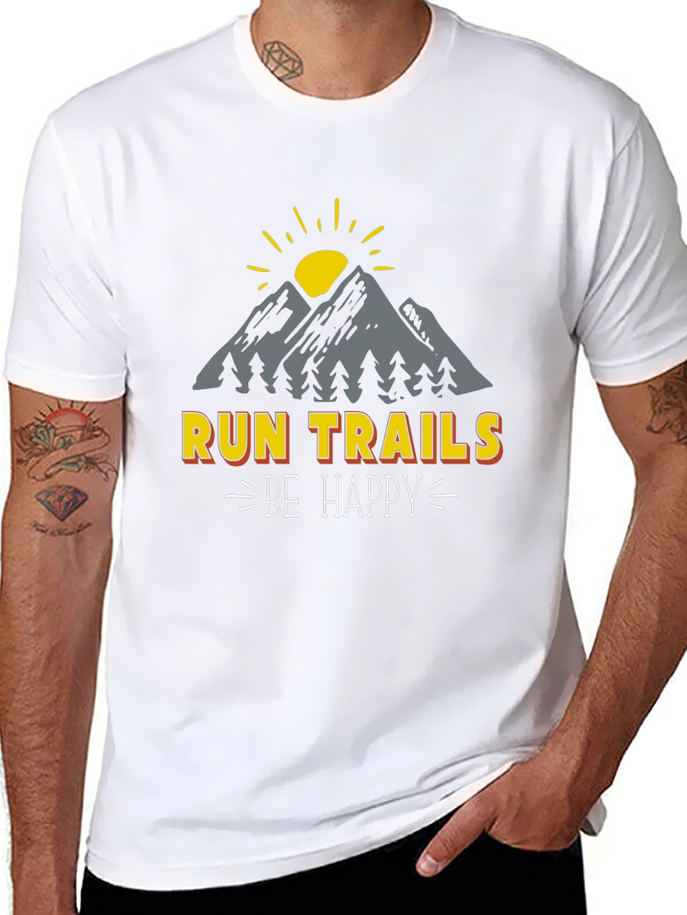 Run Trails Be Happy T-Shirt - Nature Adventure Tee