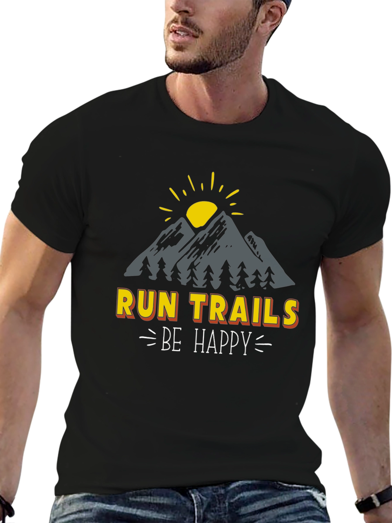 Run Trails Be Happy T-Shirt - Nature Adventure Tee
