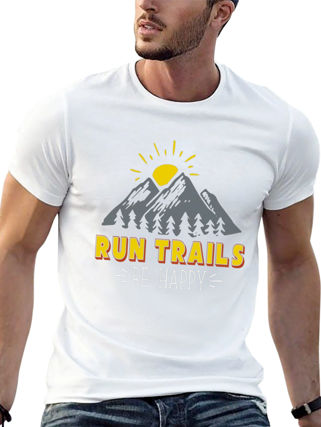 Run Trails Be Happy T-Shirt - Nature Adventure Tee