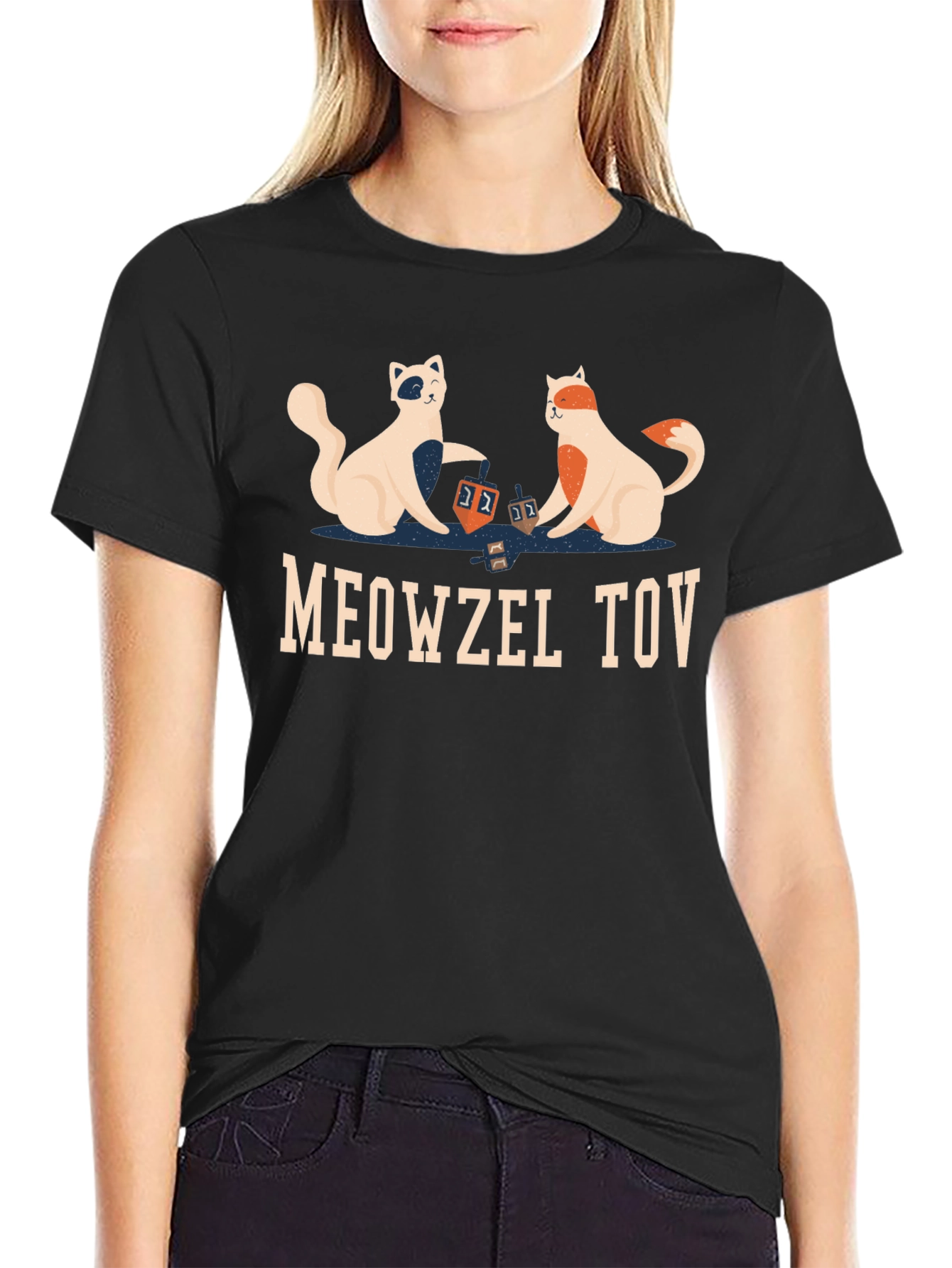 Meowzel Tov Hanukkah Cats Mens Black T-Shirt
