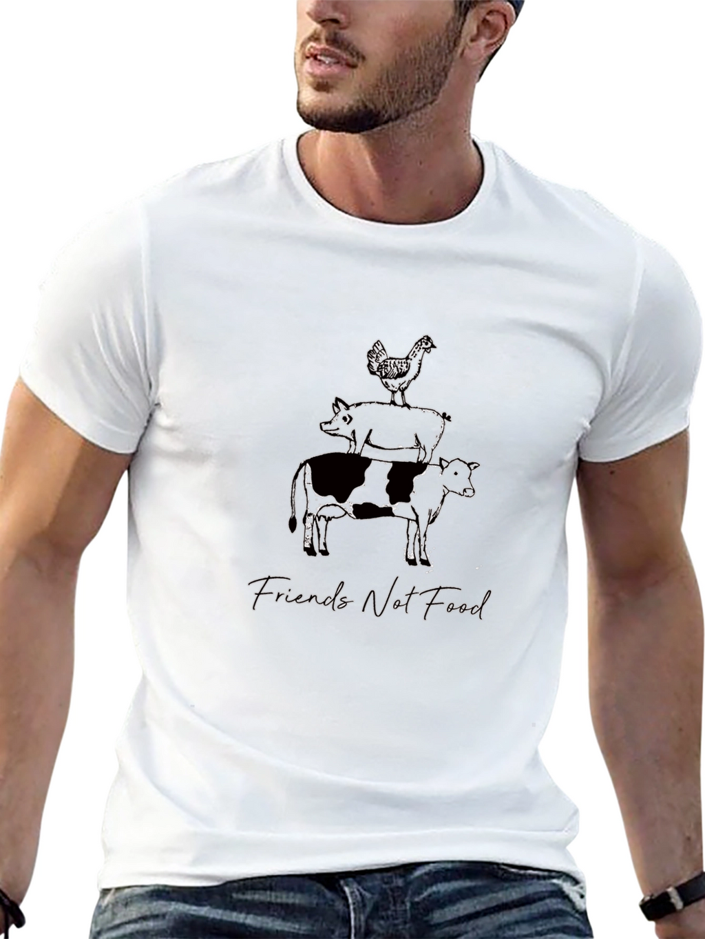 Vegan Friends Not Food Black Graphic Tee