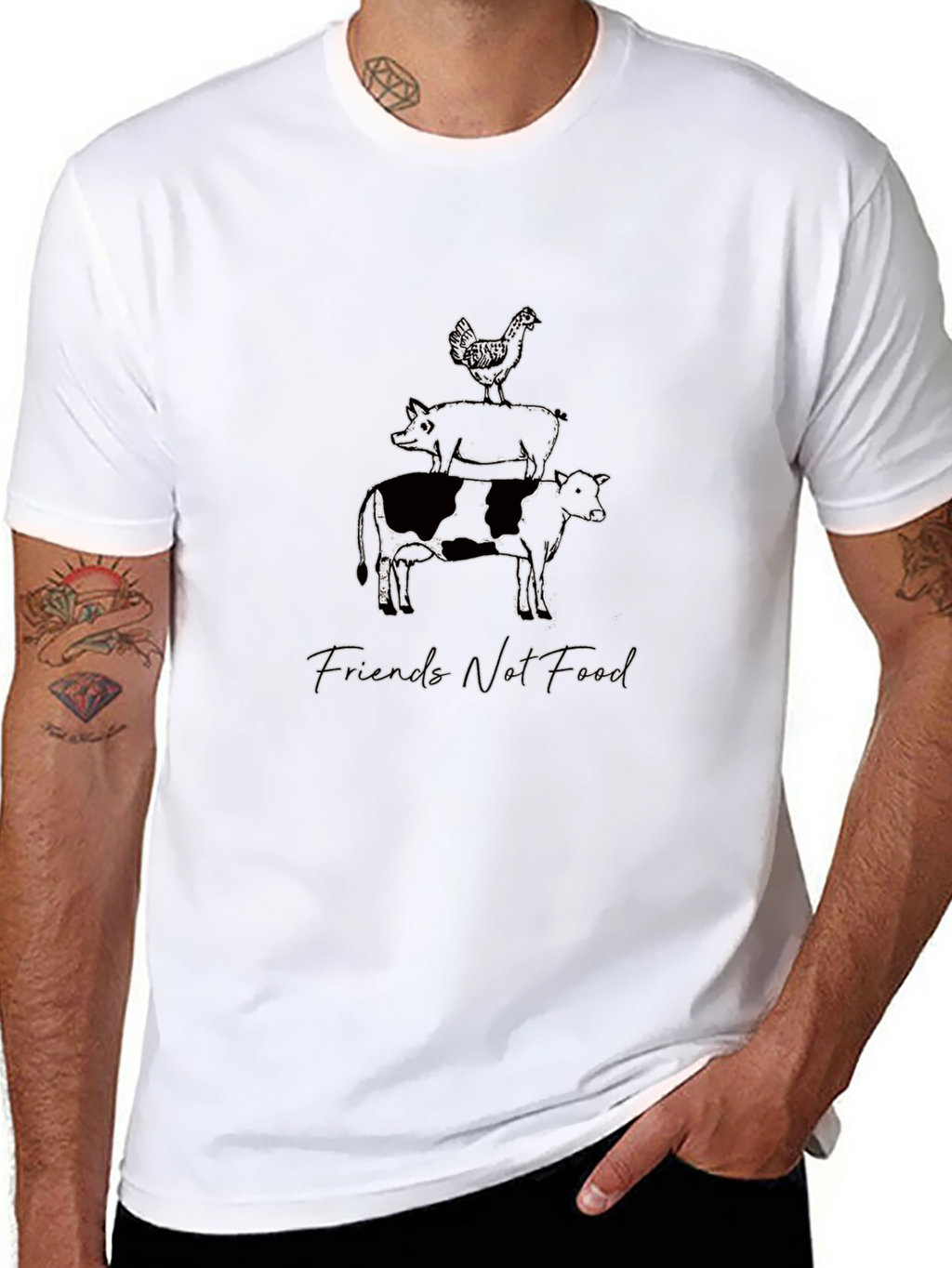 Vegan Friends Not Food Black Graphic Tee