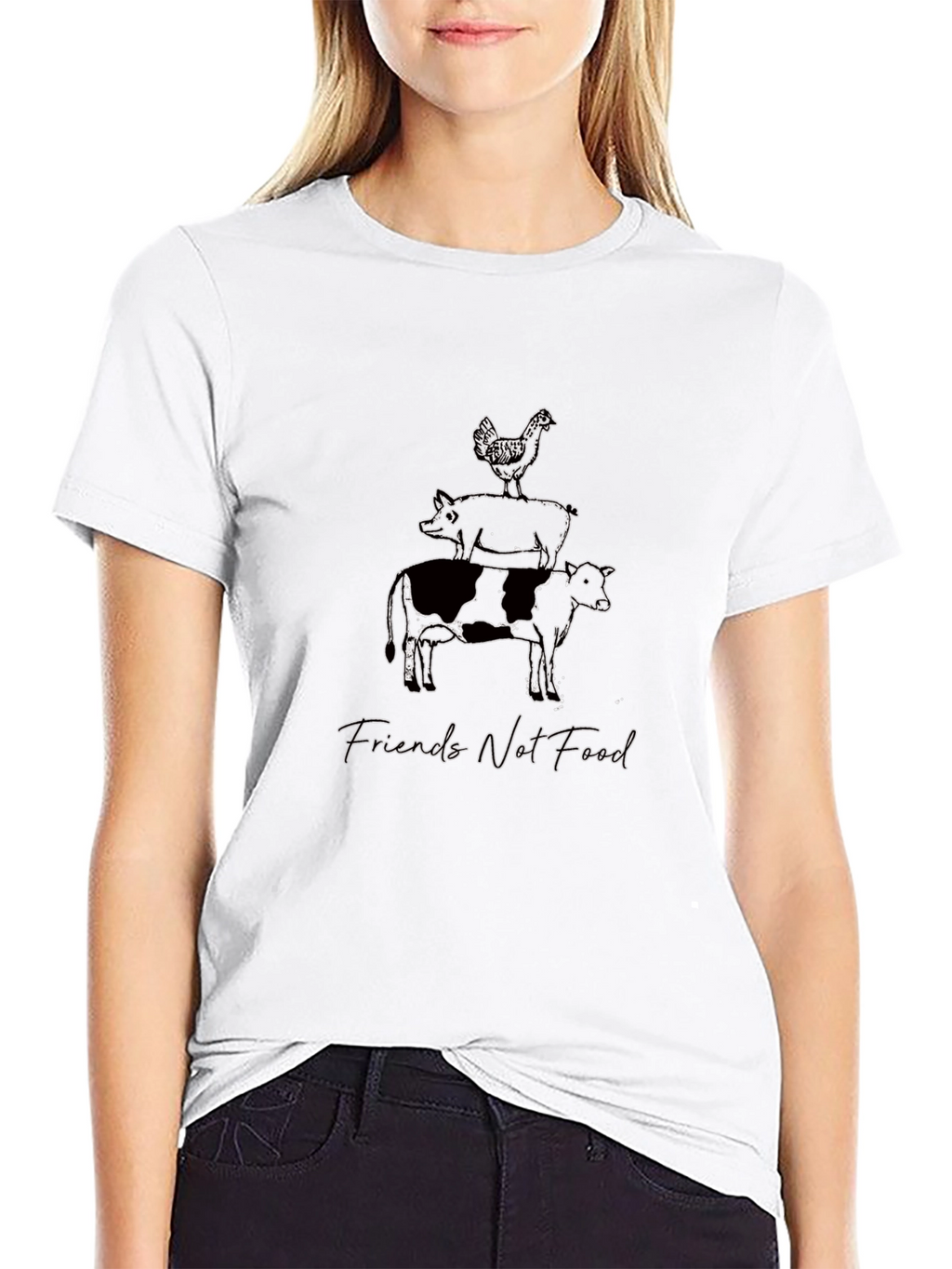 Vegan Friends Not Food Black Graphic Tee