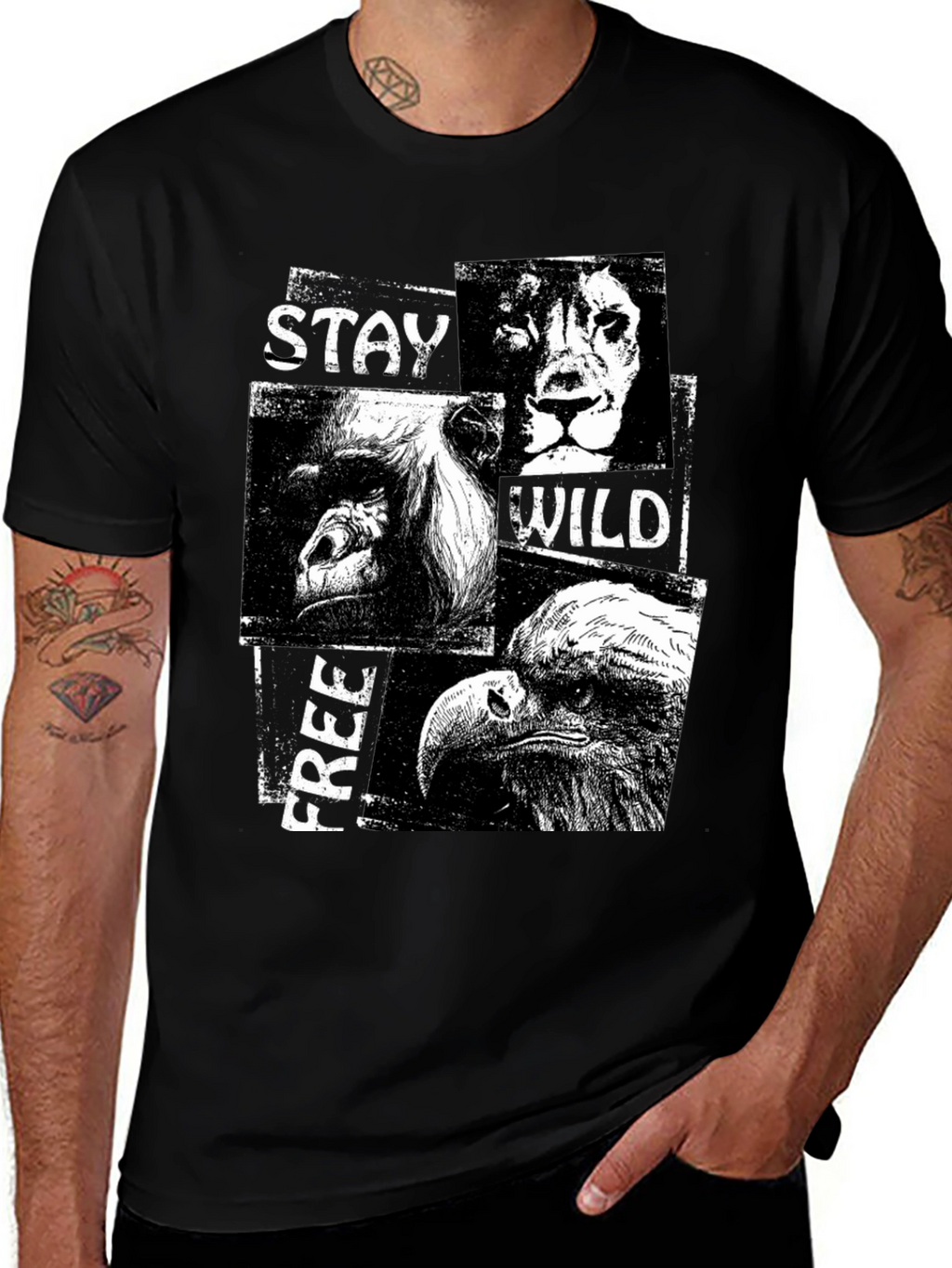 Stay Wild Free Black Graphic T-Shirt