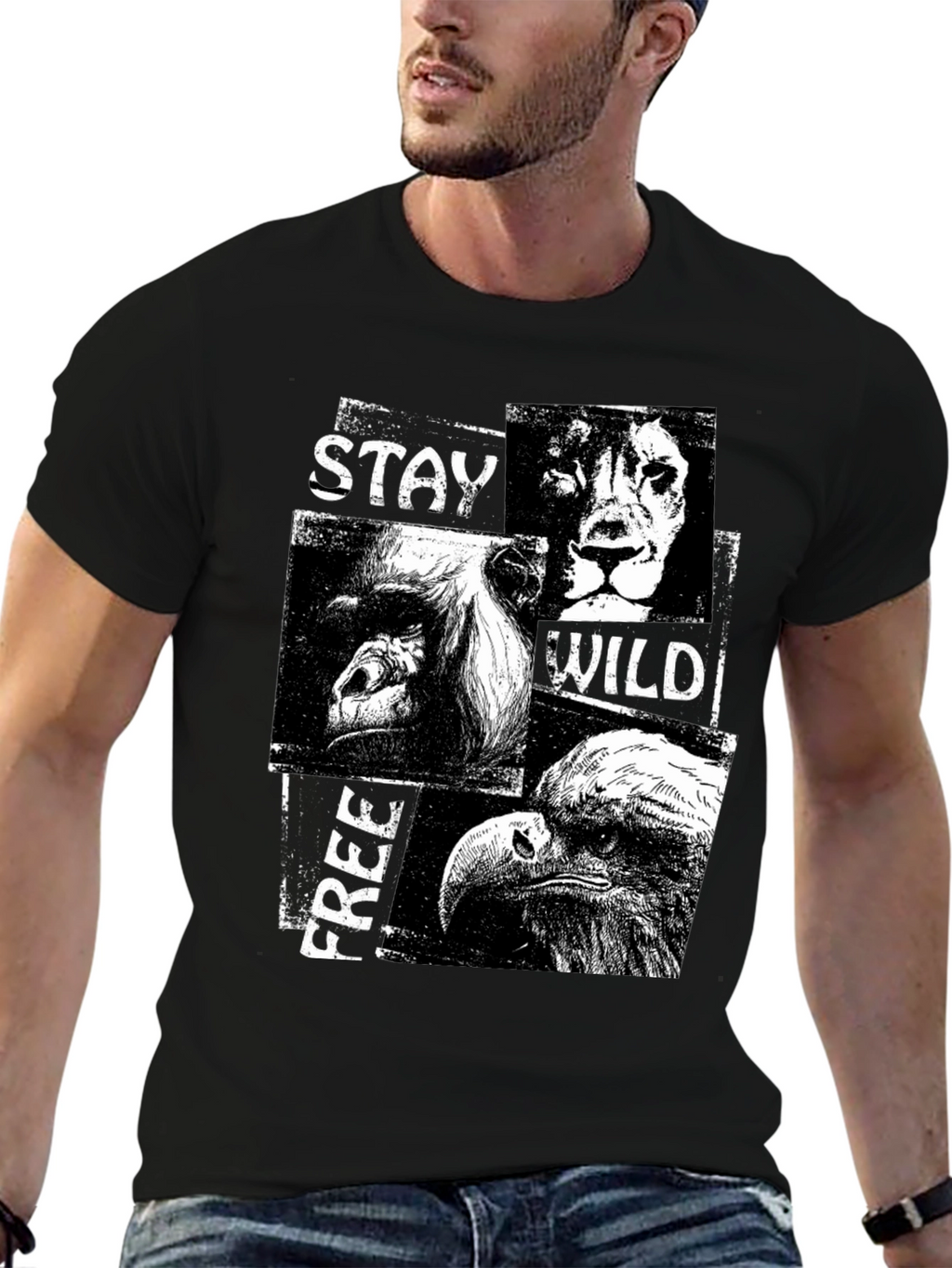 Stay Wild Free Black Graphic T-Shirt