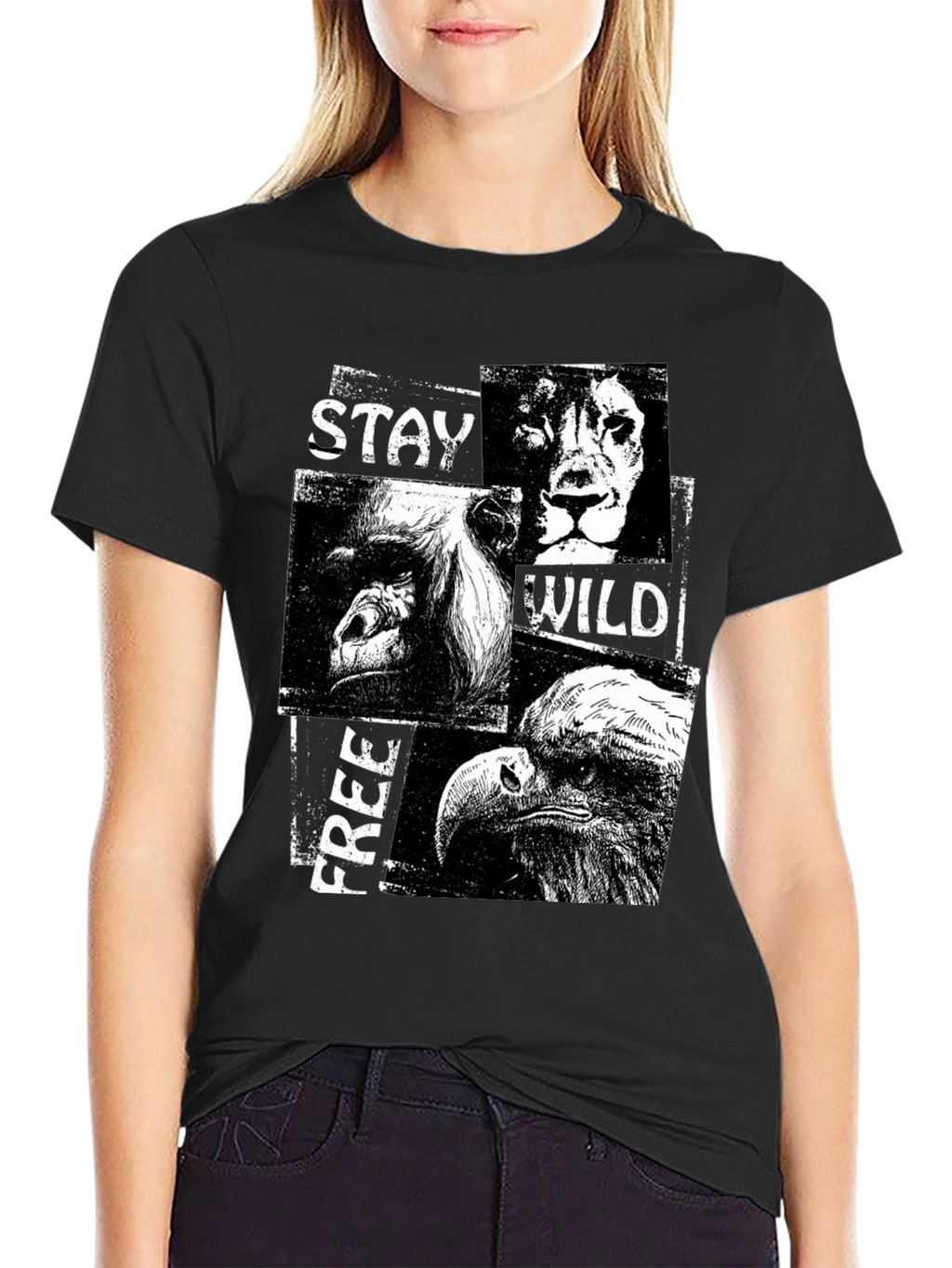Stay Wild Free Black Graphic T-Shirt