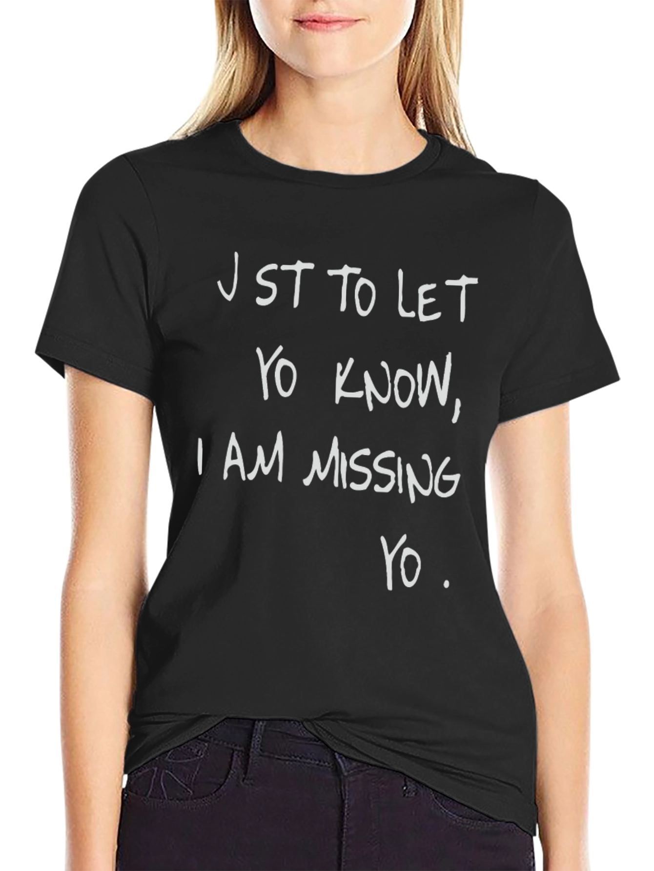 Missing You Graphic T-Shirt - Black Crew Neck Tee