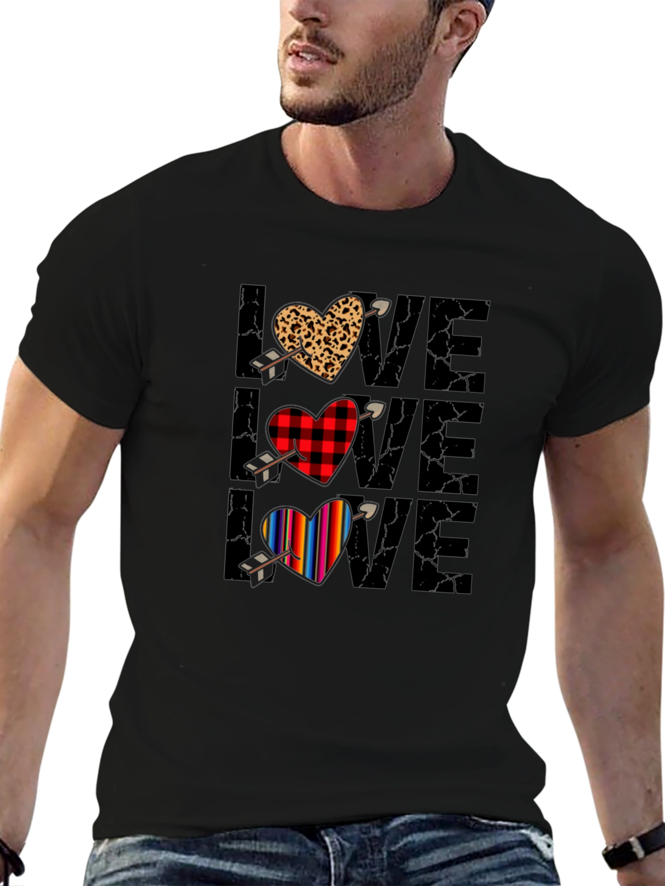 Love Heart Arrow T-Shirt Valentines Day Black