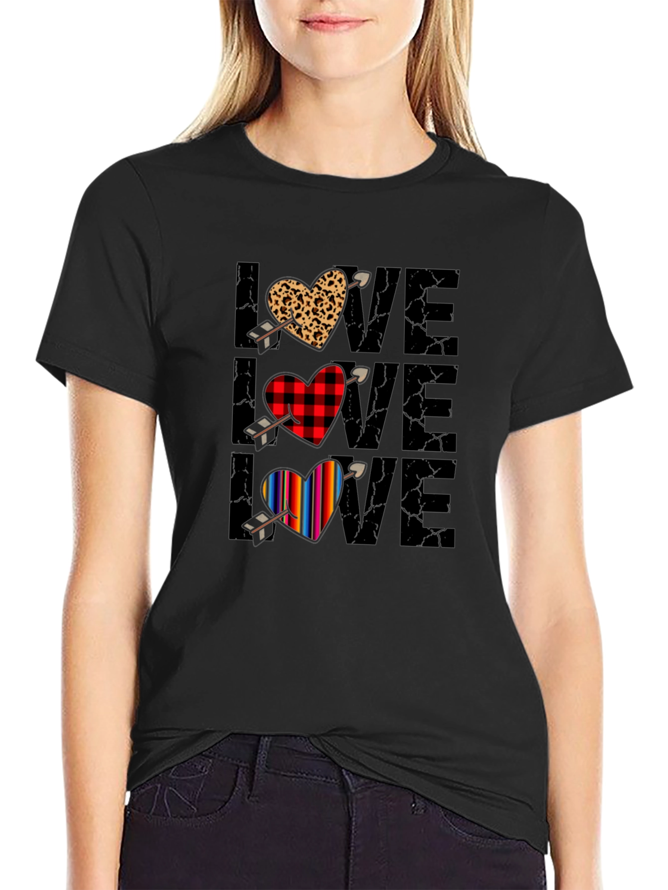 Love Heart Arrow T-Shirt Valentines Day Black