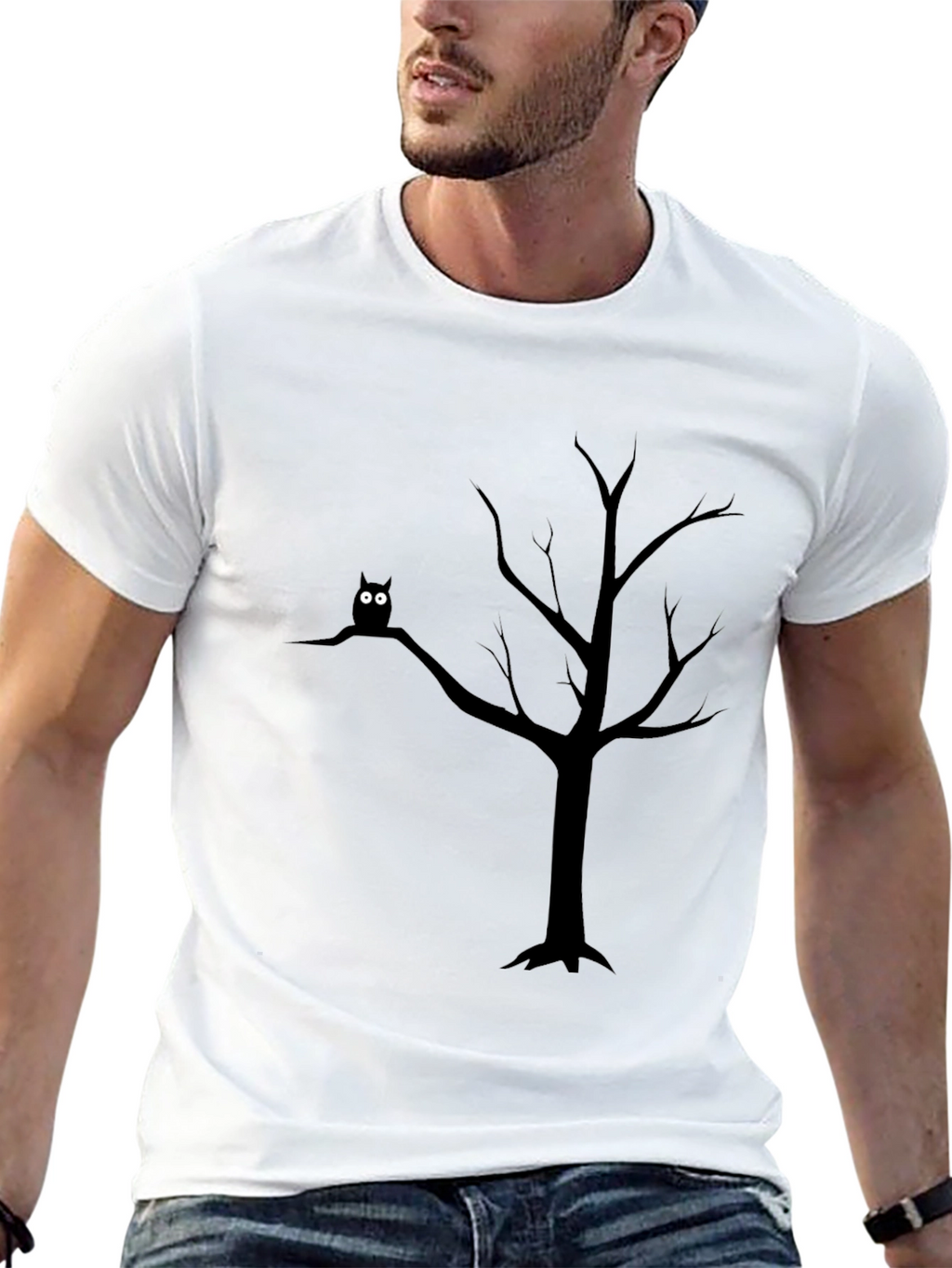 Owl in Tree Black T-Shirt - Spooky Nature Tee