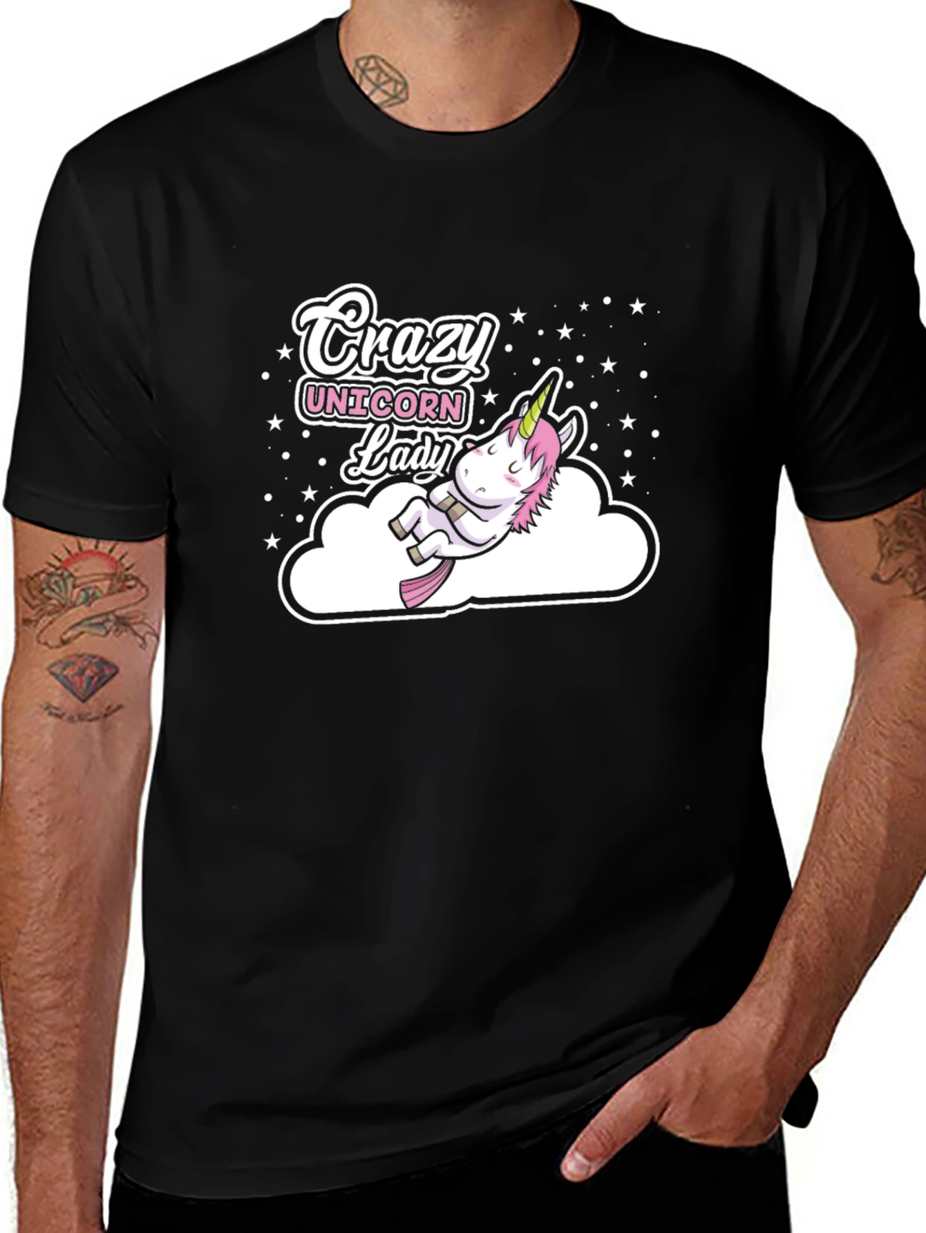 Crazy Unicorn Lady Black T-Shirt