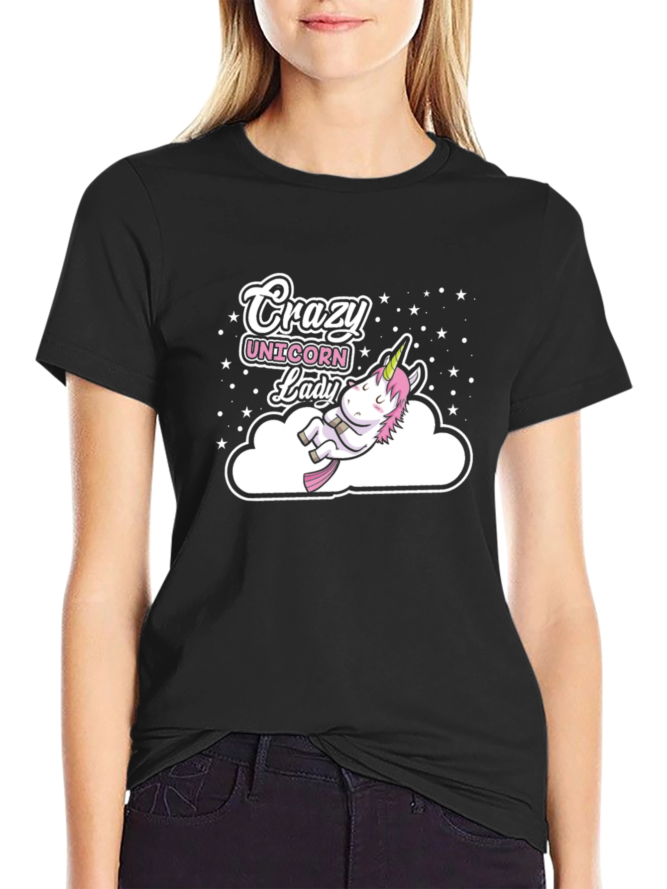 Crazy Unicorn Lady Black T-Shirt