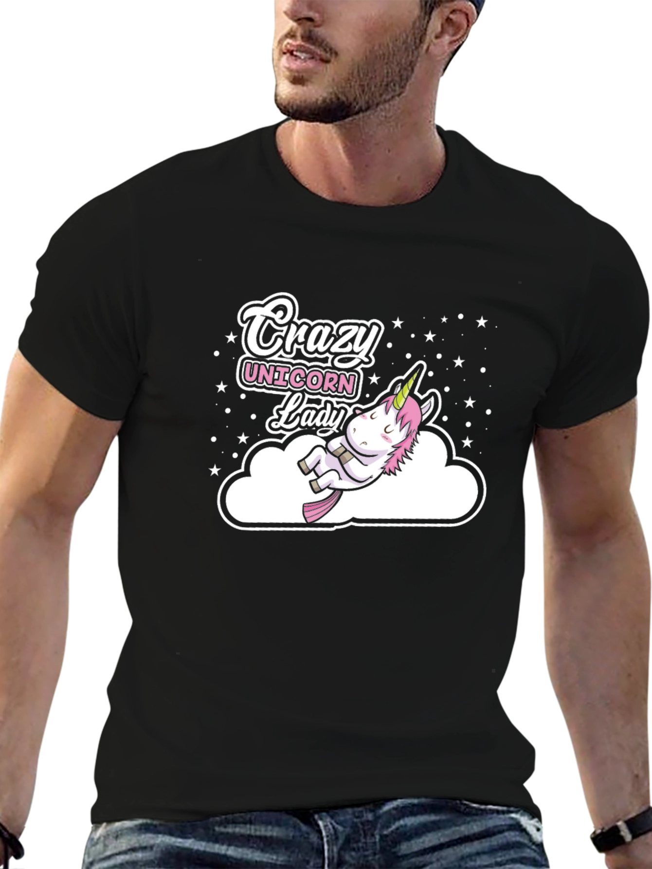 Crazy Unicorn Lady Black T-Shirt