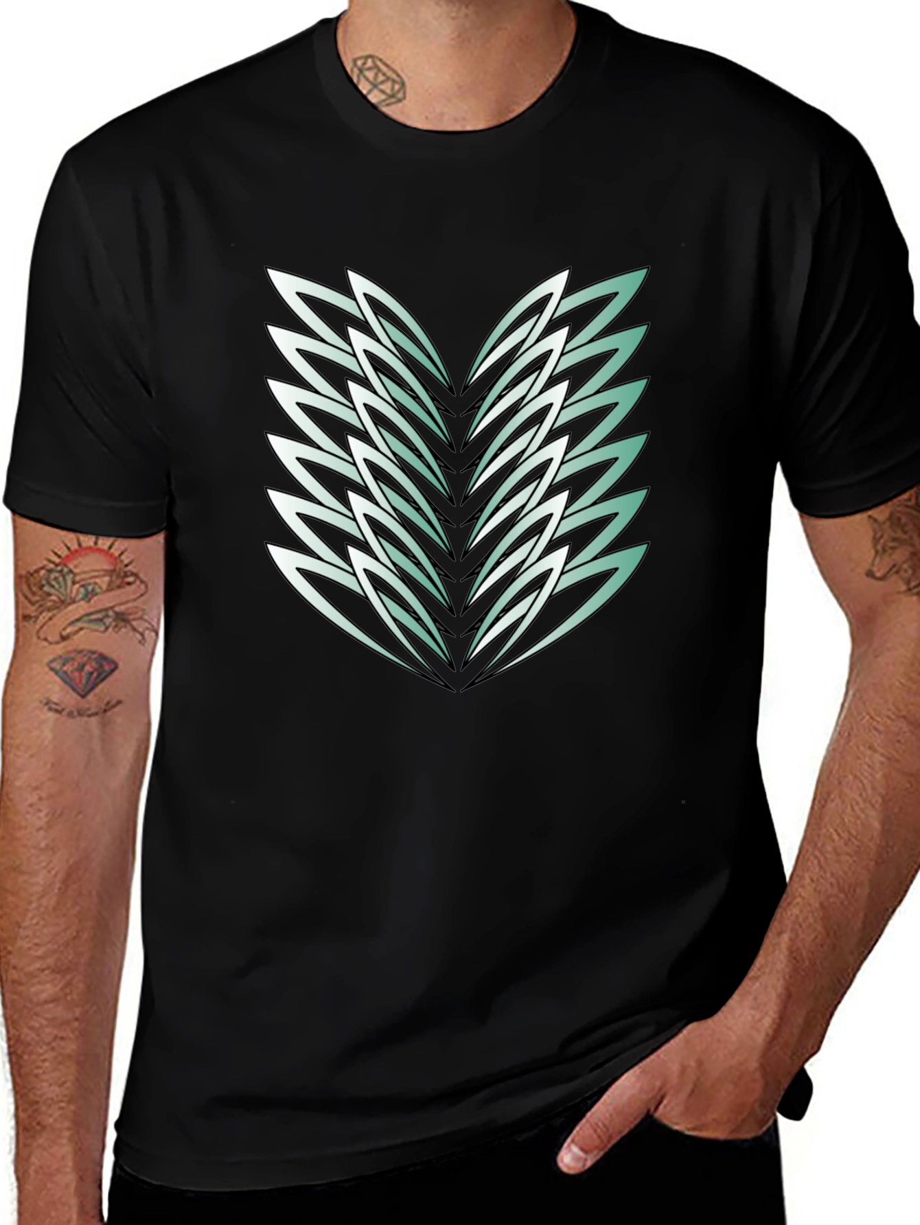 Abstract Feather Graphic Black Tee