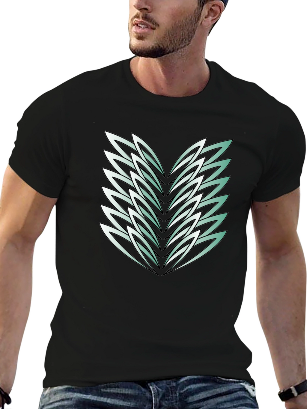 Abstract Feather Graphic Black Tee