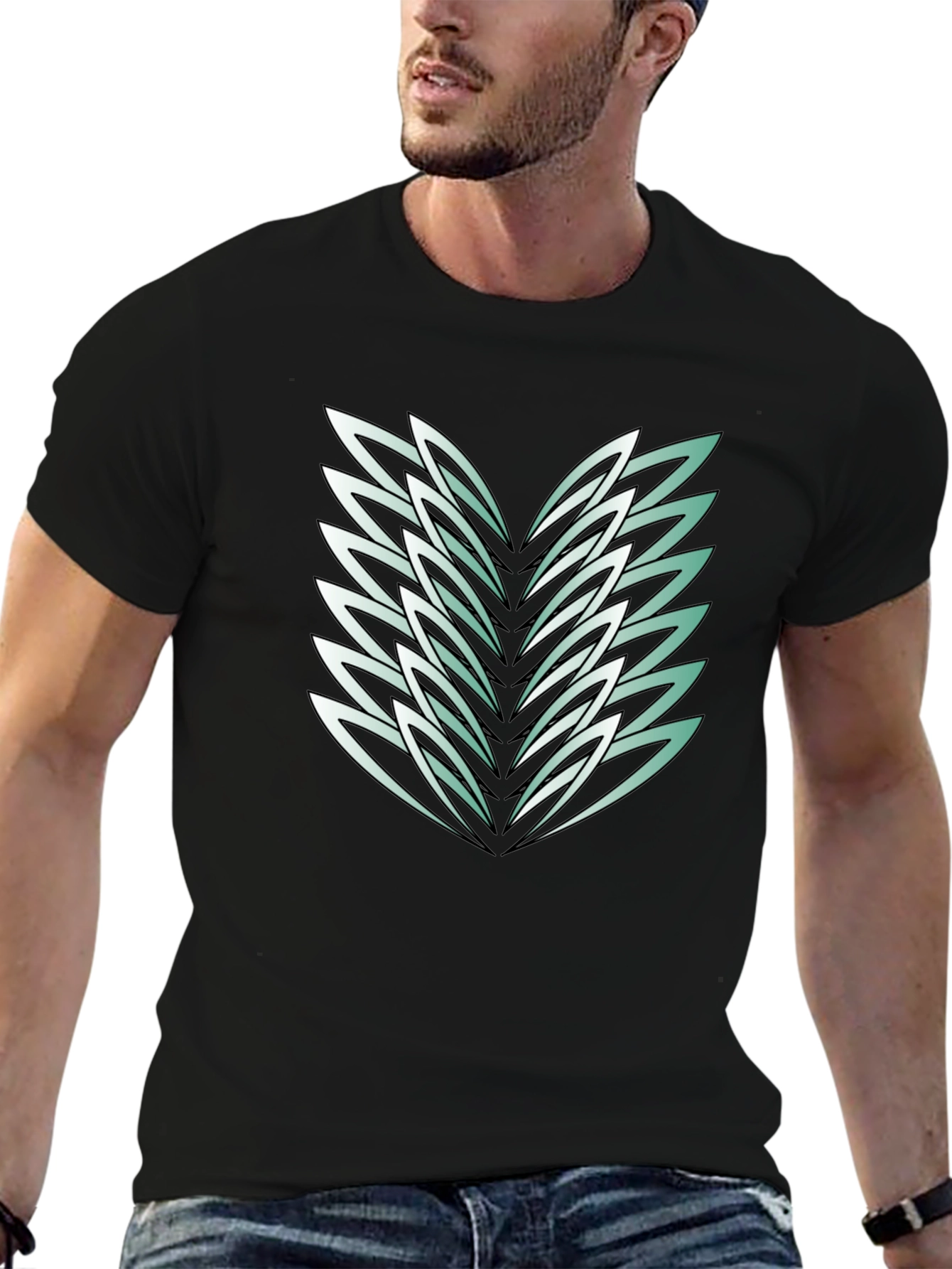 Abstract Feather Graphic Black Tee