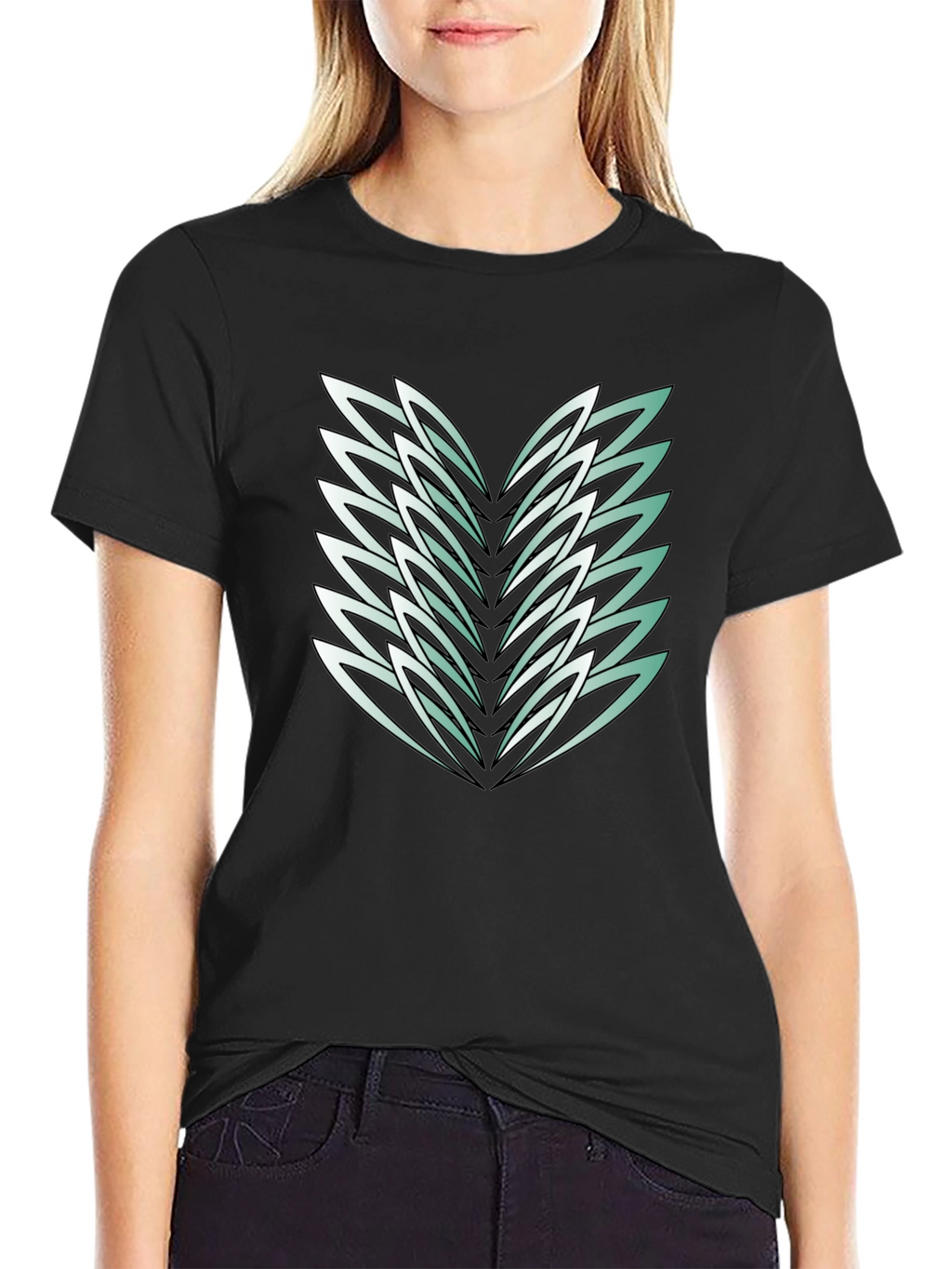 Abstract Feather Graphic Black Tee