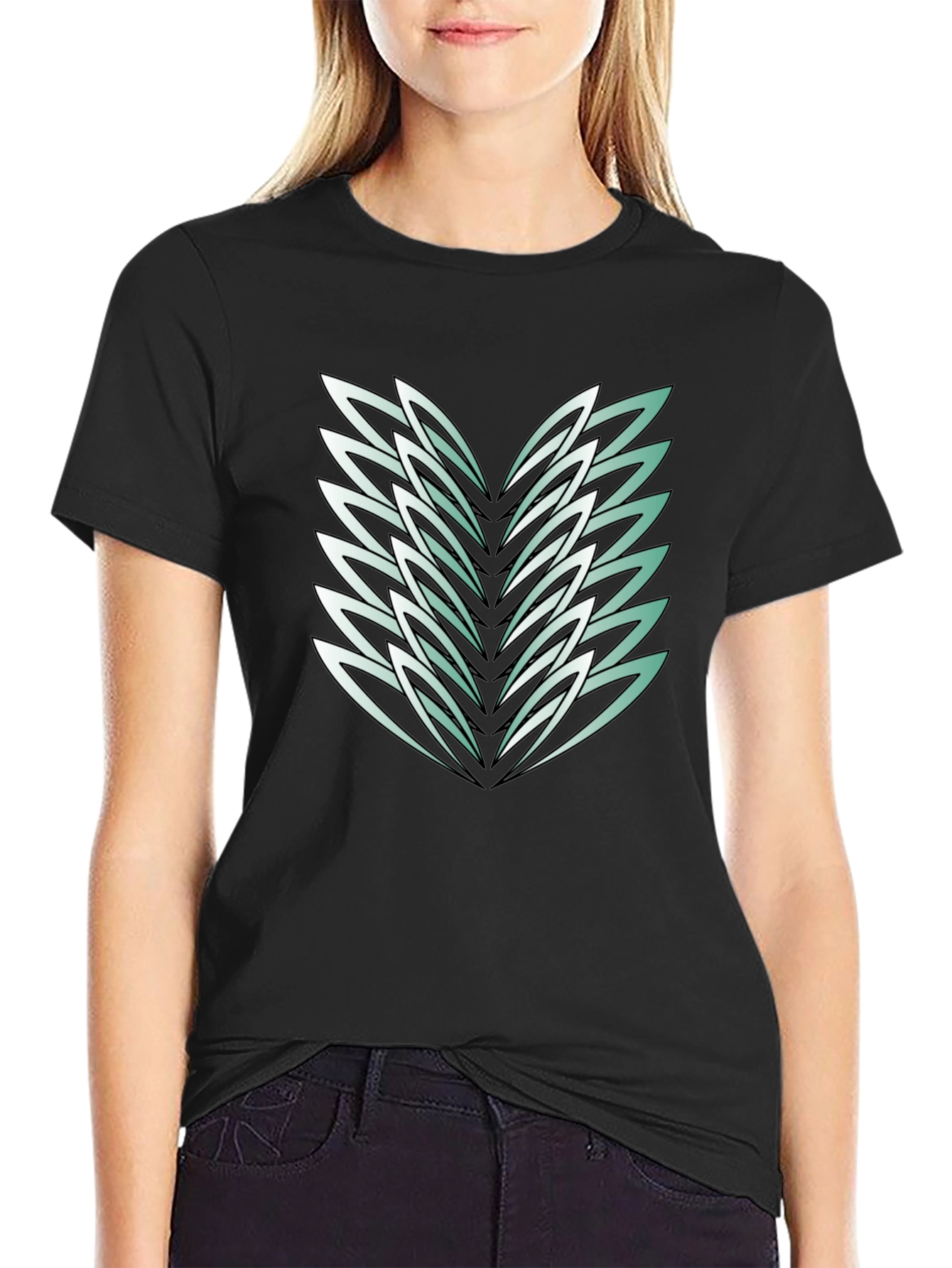 Abstract Feather Graphic Black Tee