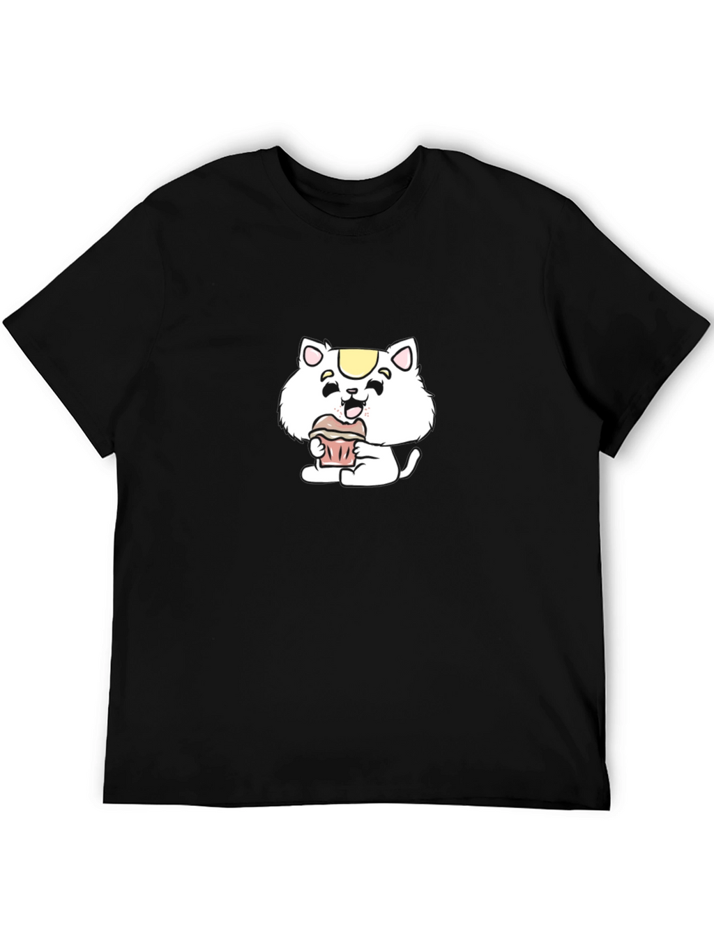 Cute Cartoon Cat Cupcake Black T-Shirt