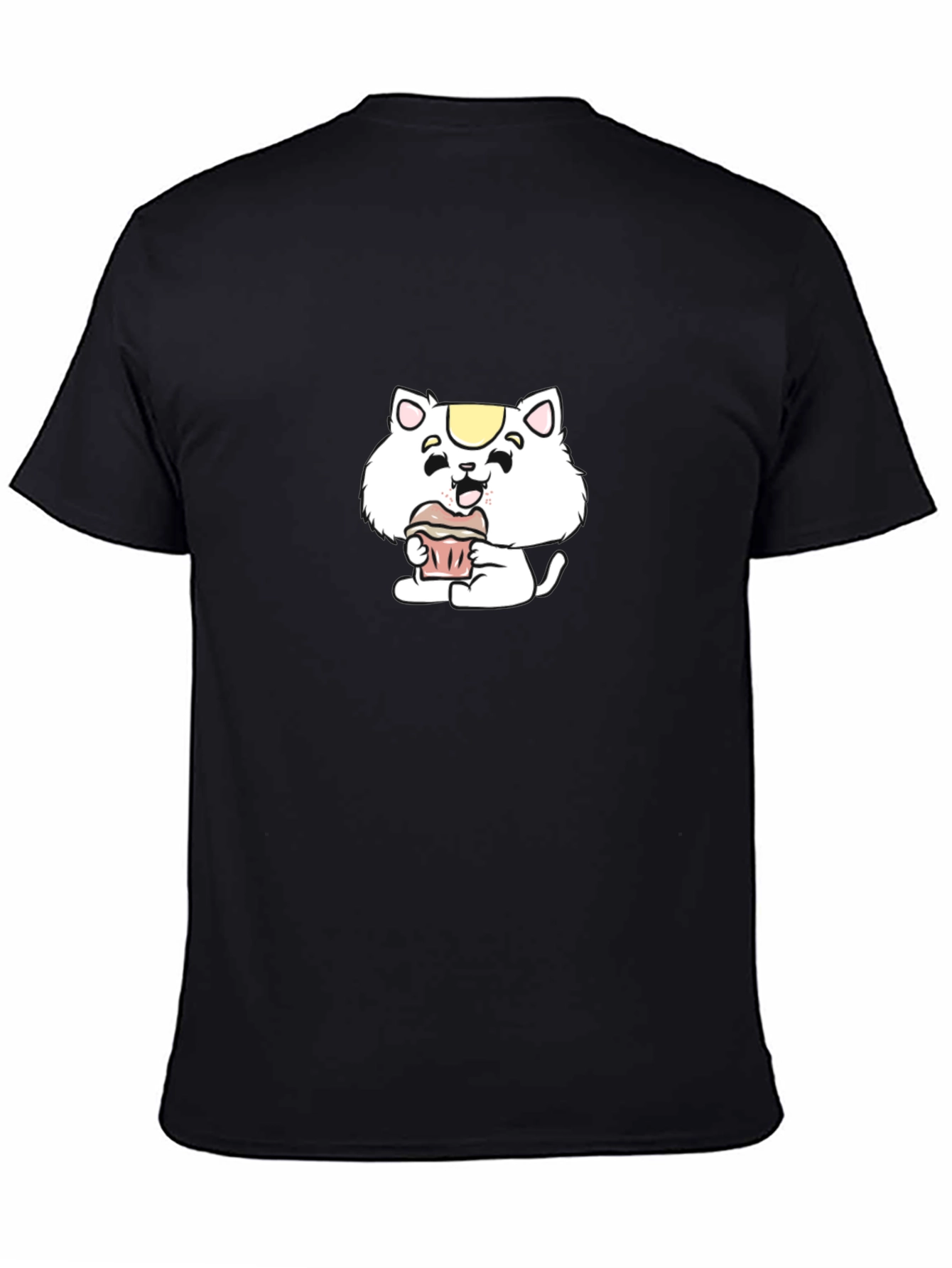 Cute Cartoon Cat Cupcake Black T-Shirt