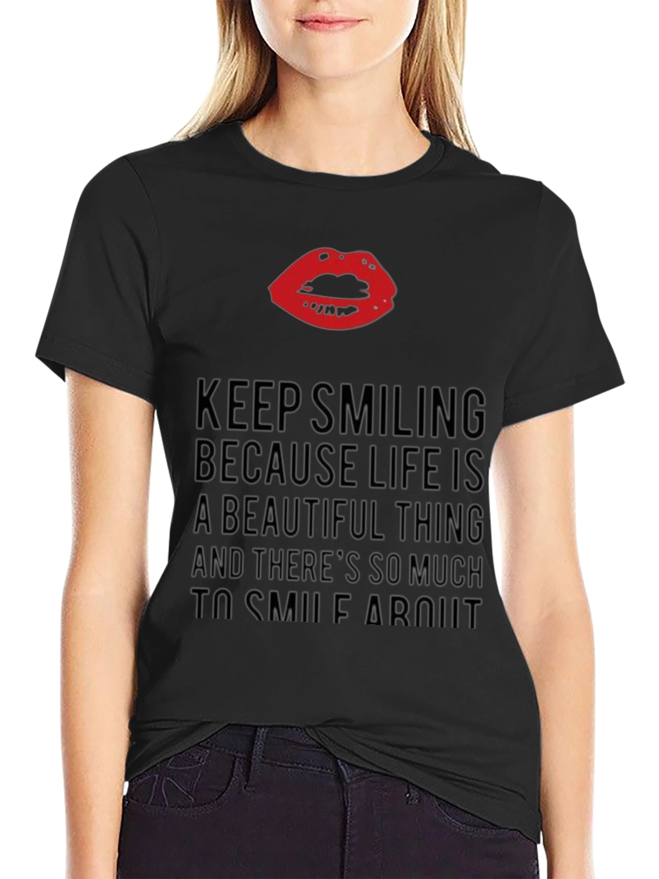 Smile More Black Graphic Tee