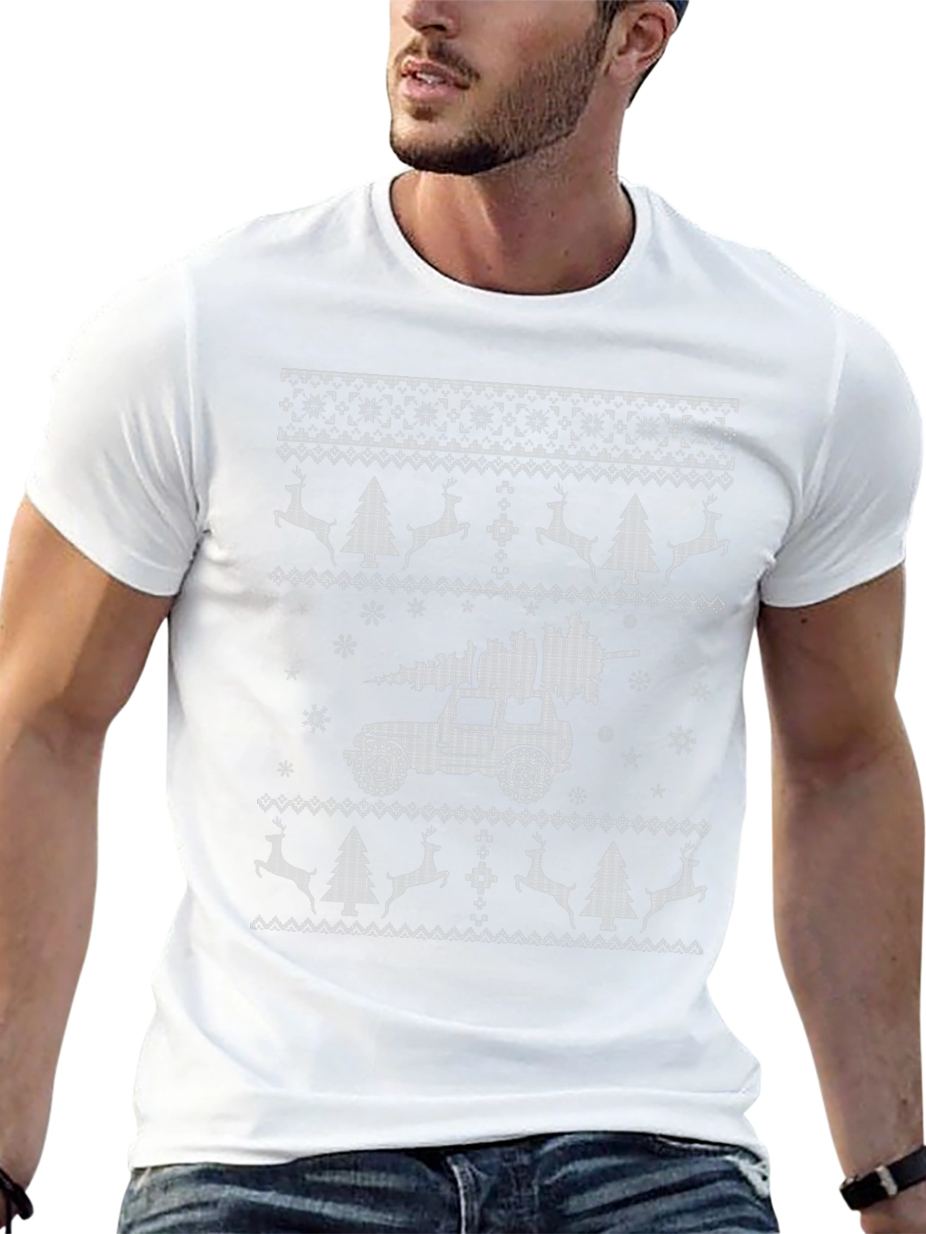 Christmas Jeep Ugly Sweater Style T-Shirt