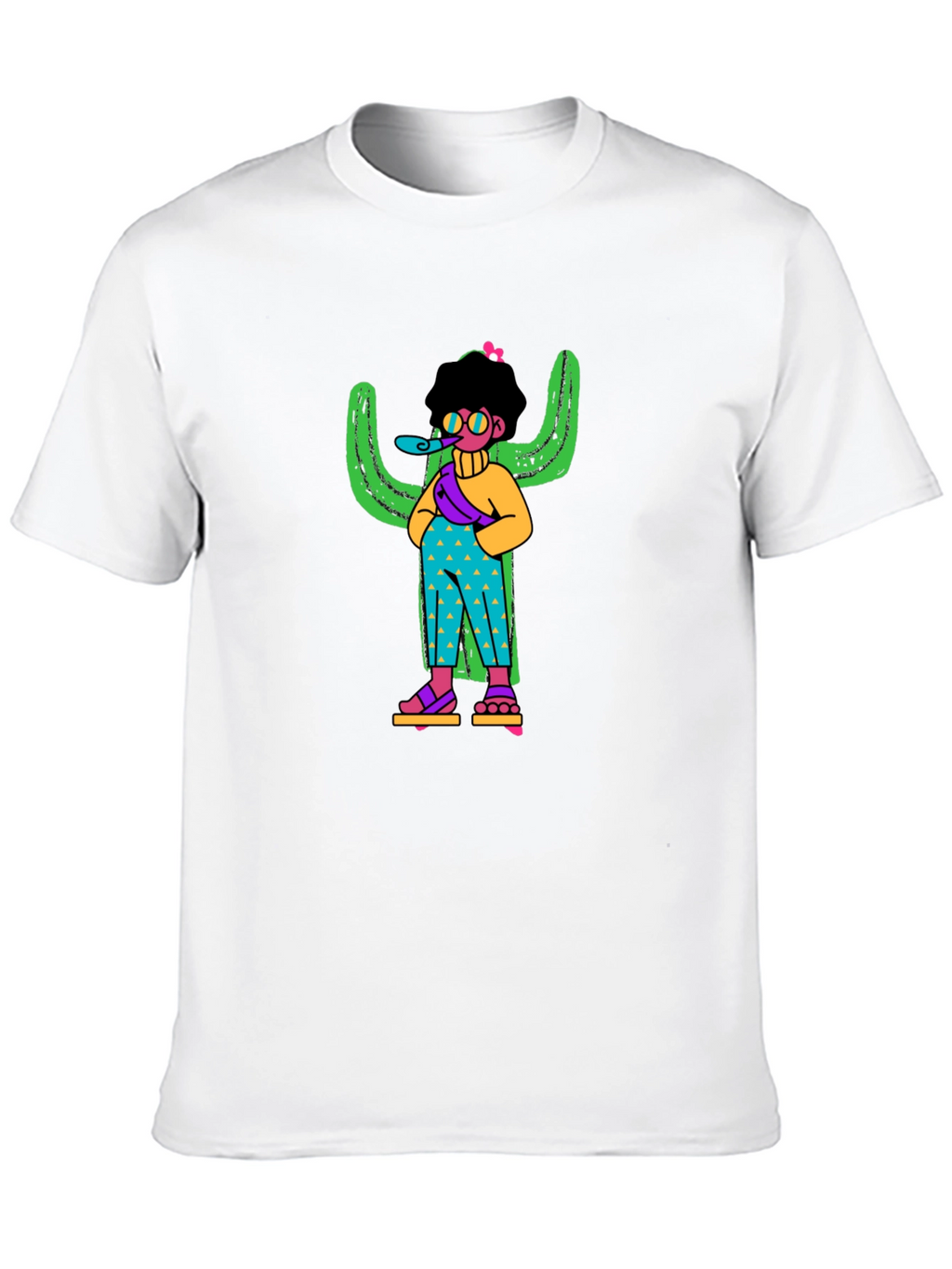 Quirky Cactus Character Black T-Shirt
