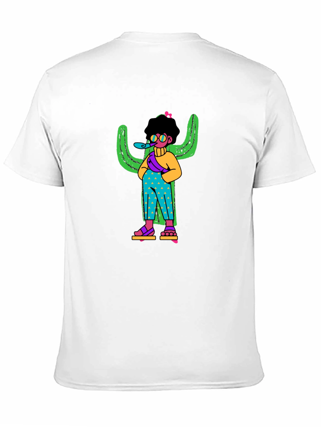 Quirky Cactus Character Black T-Shirt