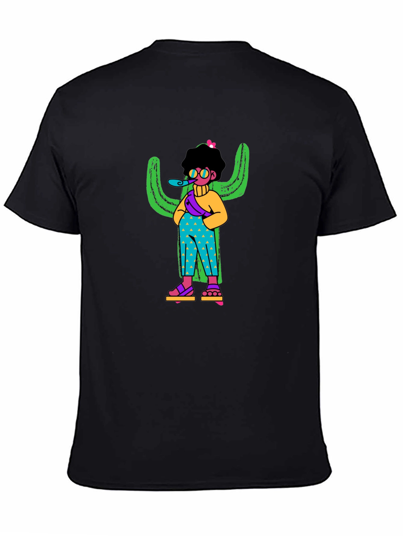Quirky Cactus Character Black T-Shirt