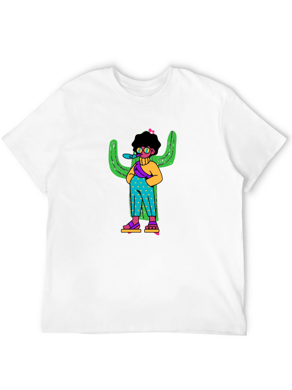 Quirky Cactus Character Black T-Shirt