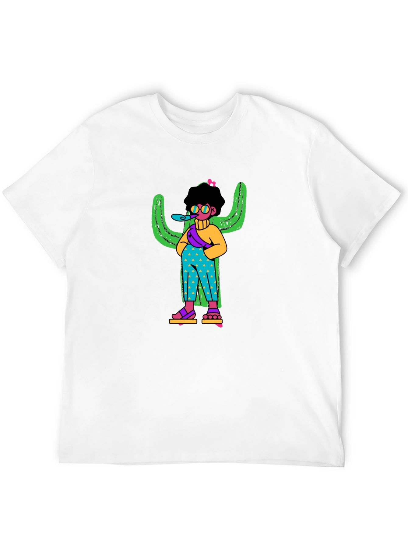 Quirky Cactus Character Black T-Shirt