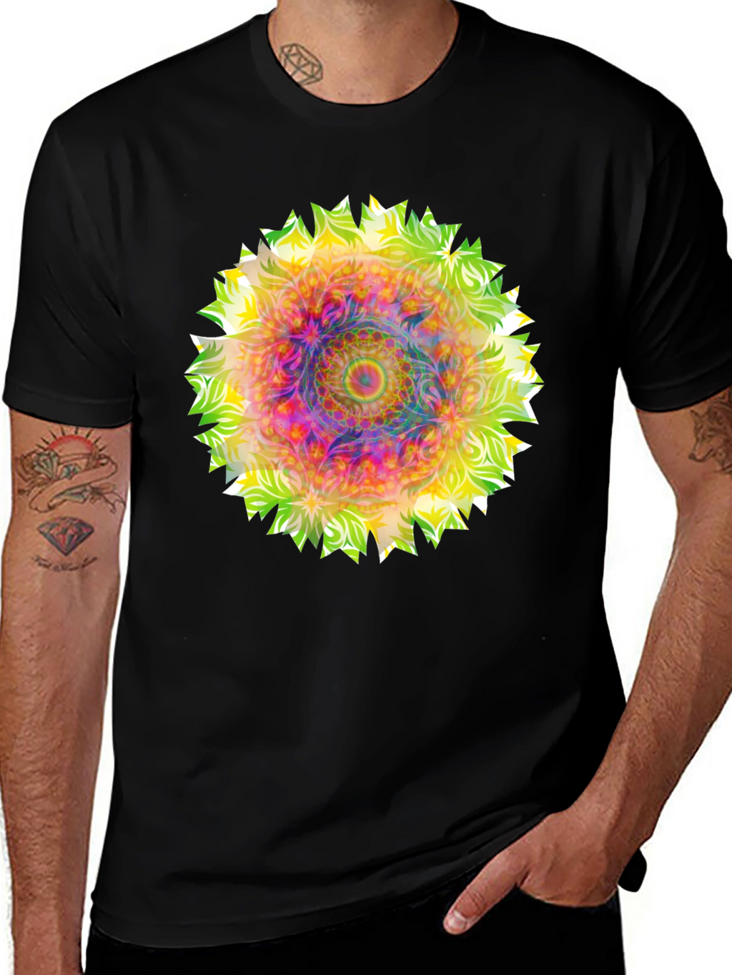Psychedelic Mandala Graphic Tee - Black
