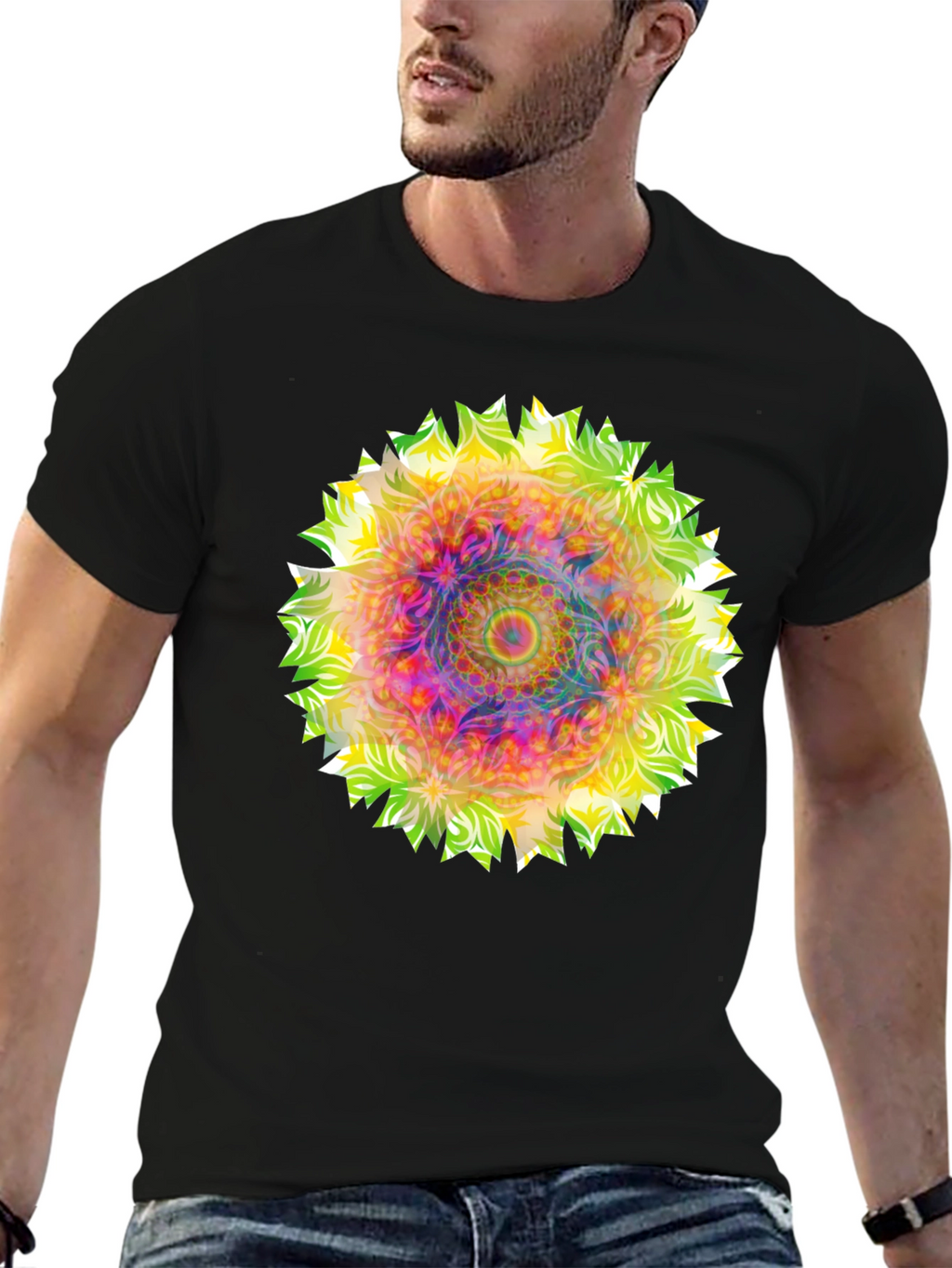Psychedelic Mandala Graphic Tee - Black