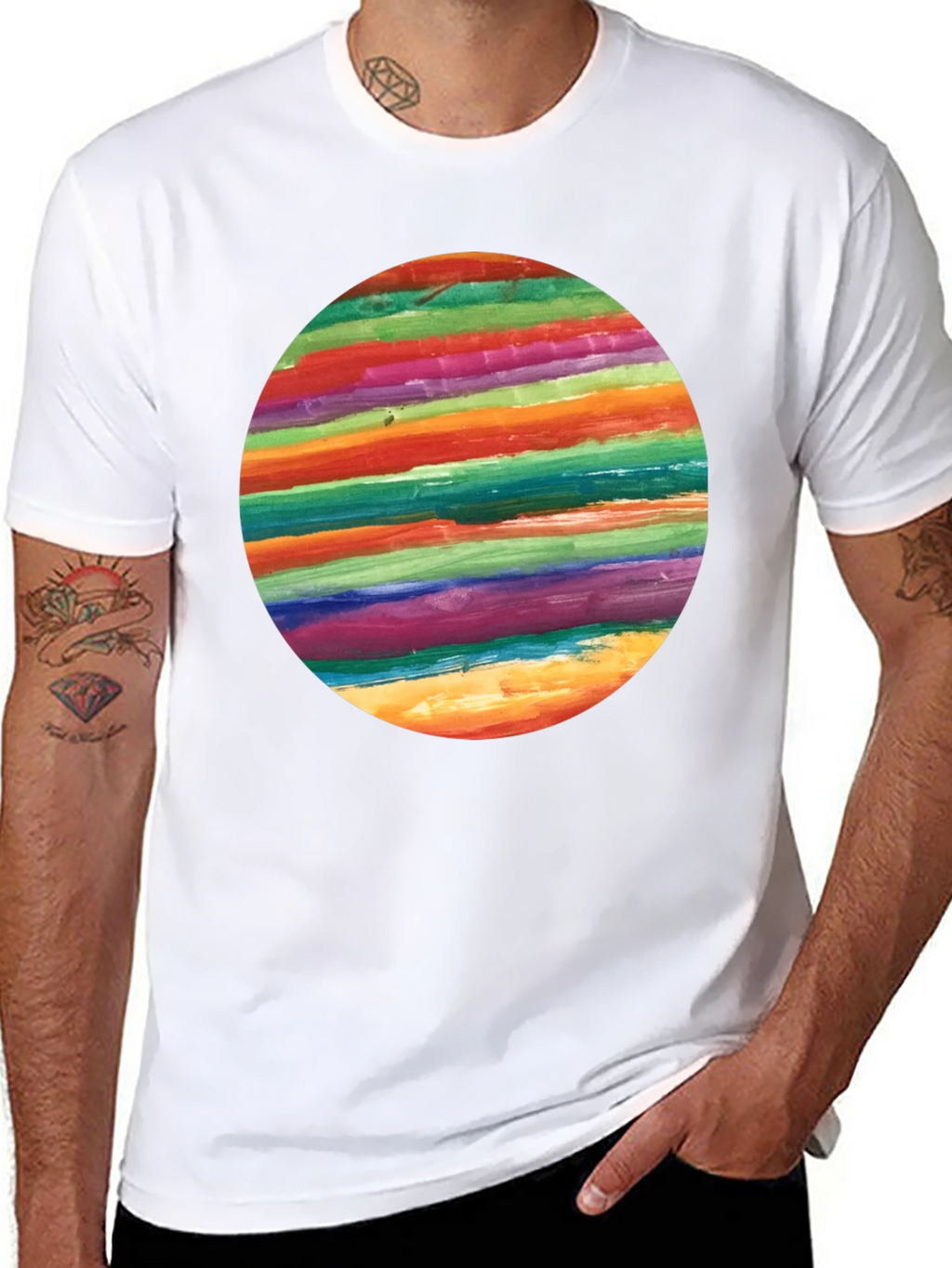 Rainbow Stripe Circle Graphic Black T-Shirt