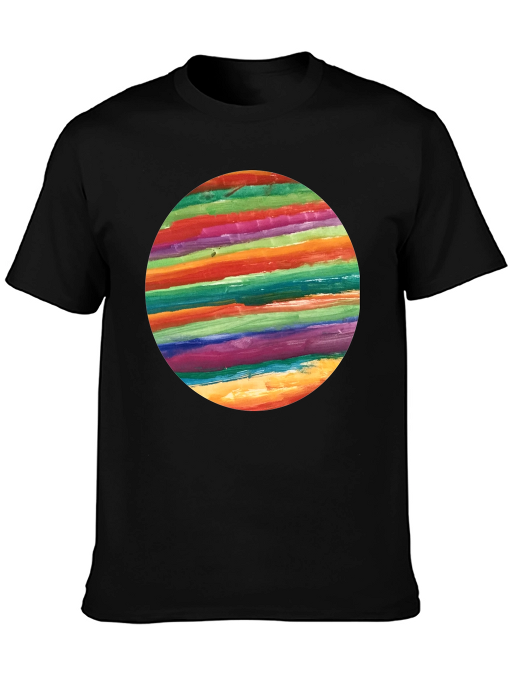 Rainbow Stripe Circle Graphic Black T-Shirt