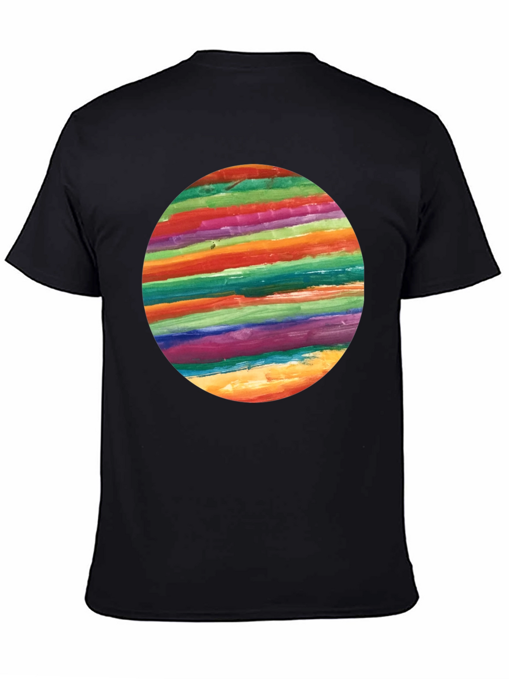 Rainbow Stripe Circle Graphic Black T-Shirt