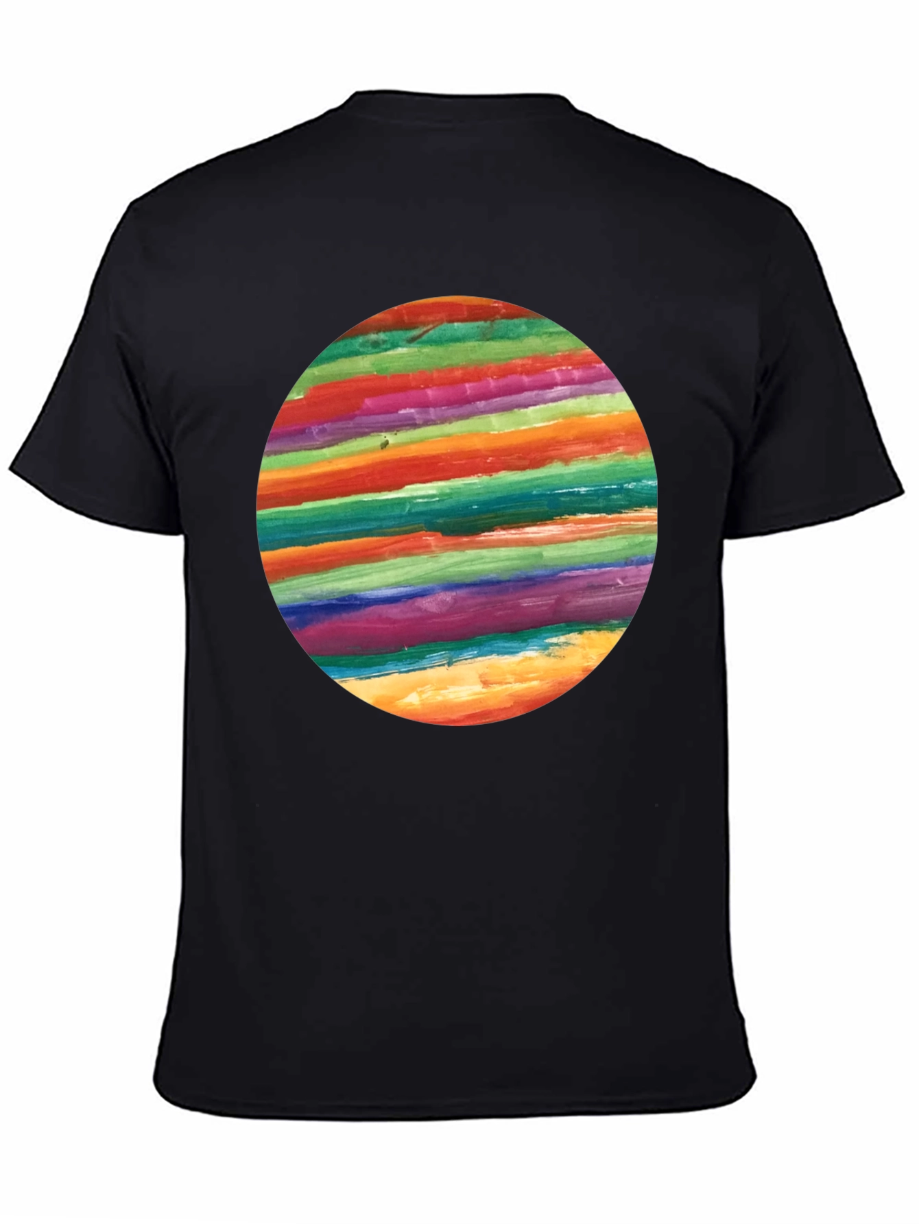 Rainbow Stripe Circle Graphic Black T-Shirt