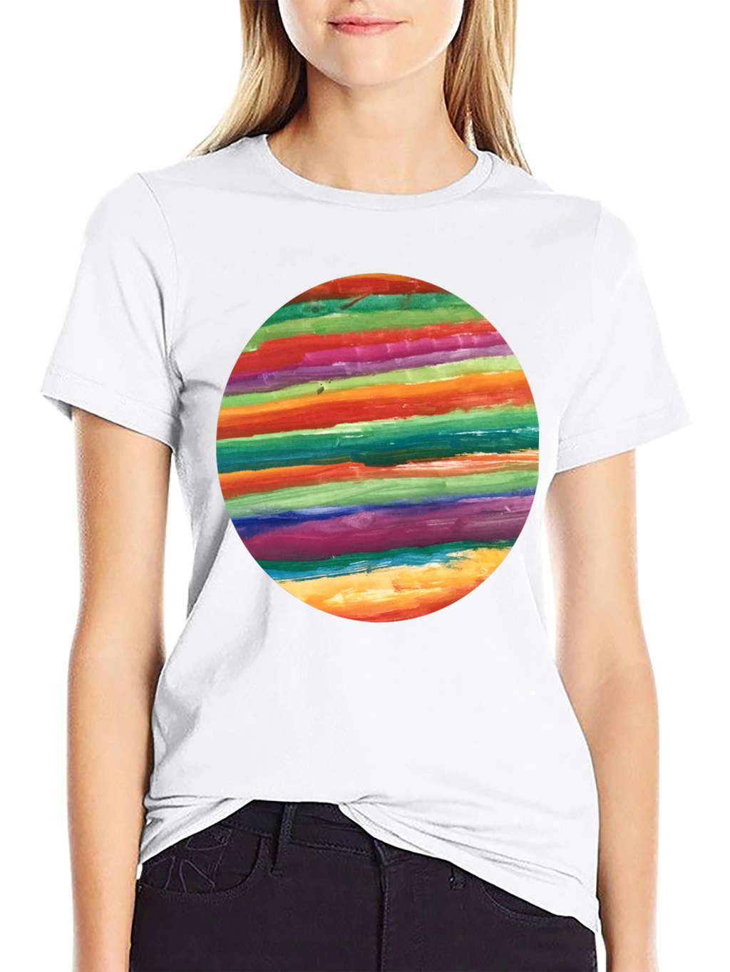 Rainbow Stripe Circle Graphic Black T-Shirt
