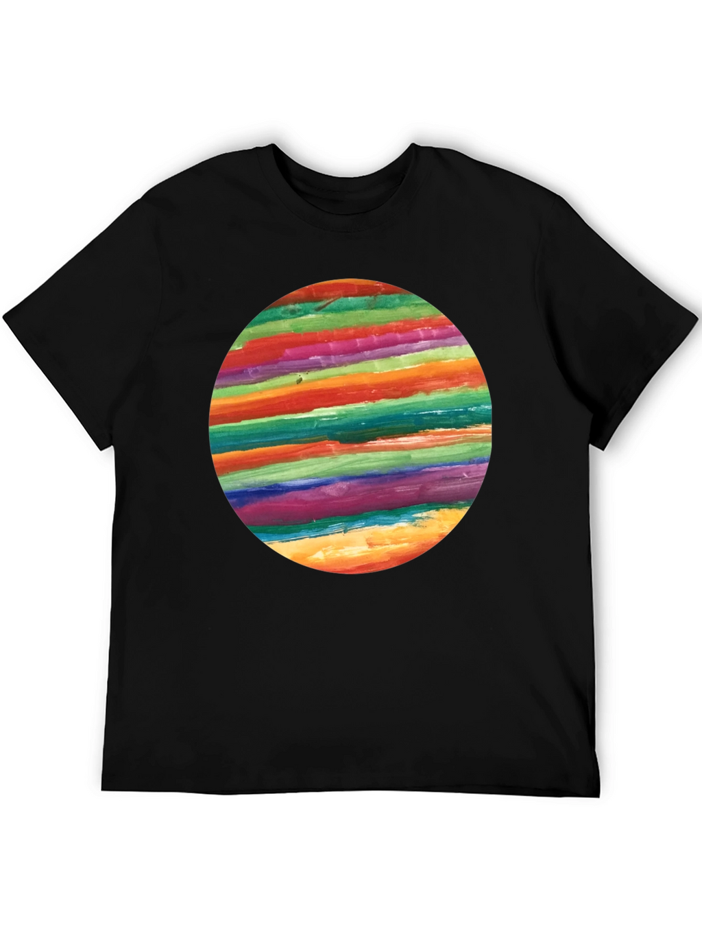 Rainbow Stripe Circle Graphic Black T-Shirt